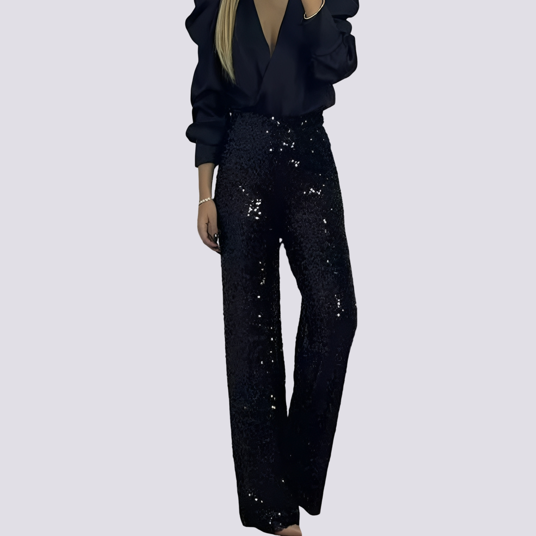 Mandy - Pantalon à sequins taille haute