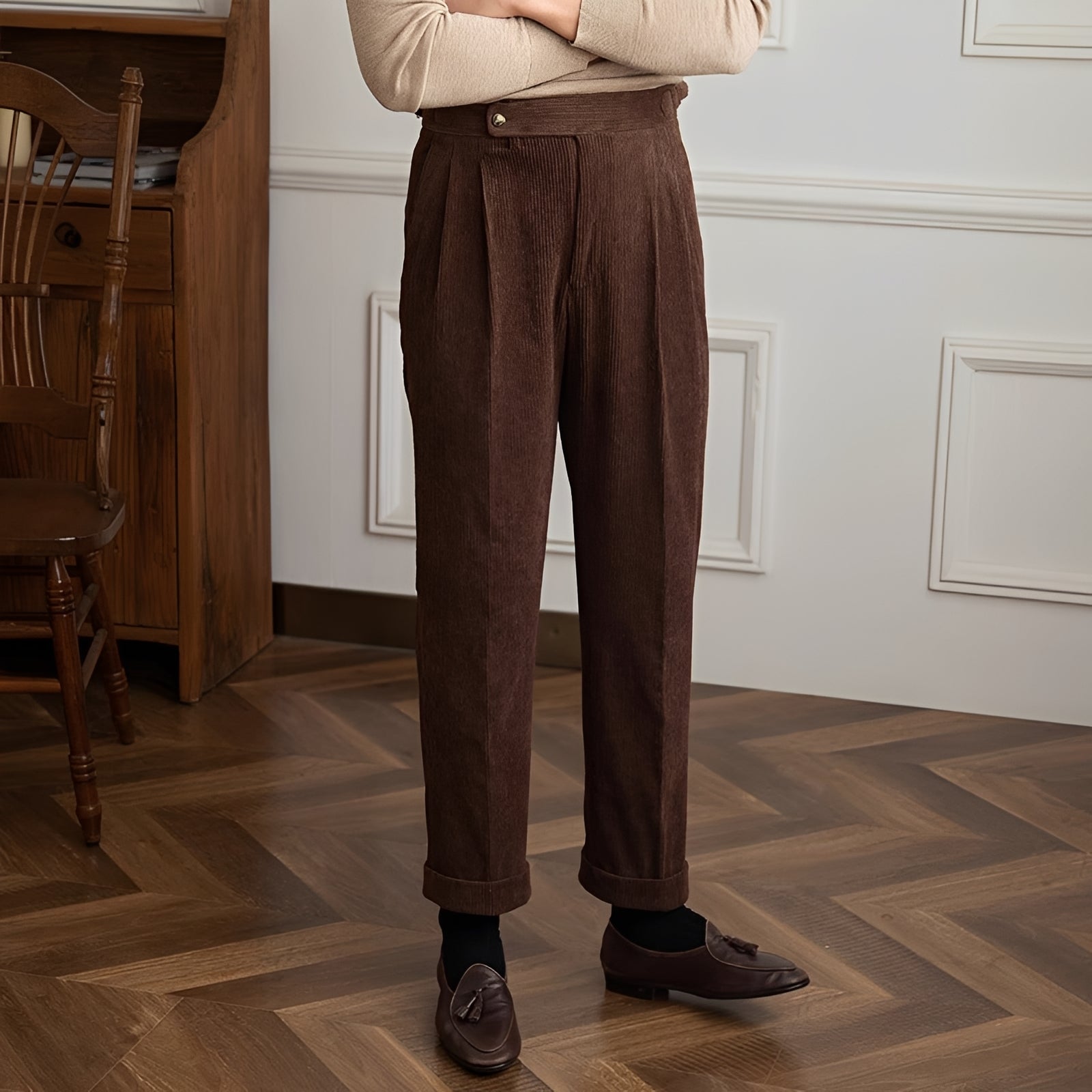 Rafael - Pantalon à Taille Haute en Tissu Texturé