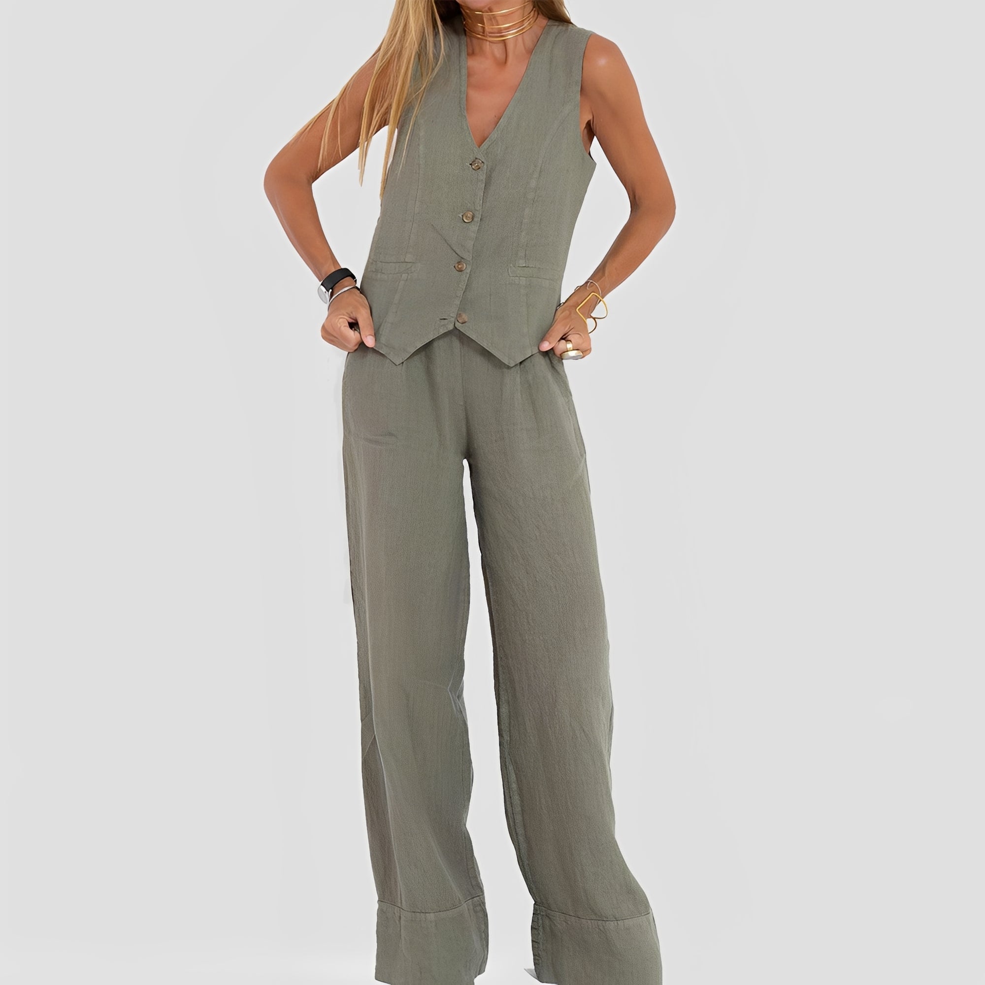 Joan - Ensemble sans manches et pantalon ample décontracté pour femmes