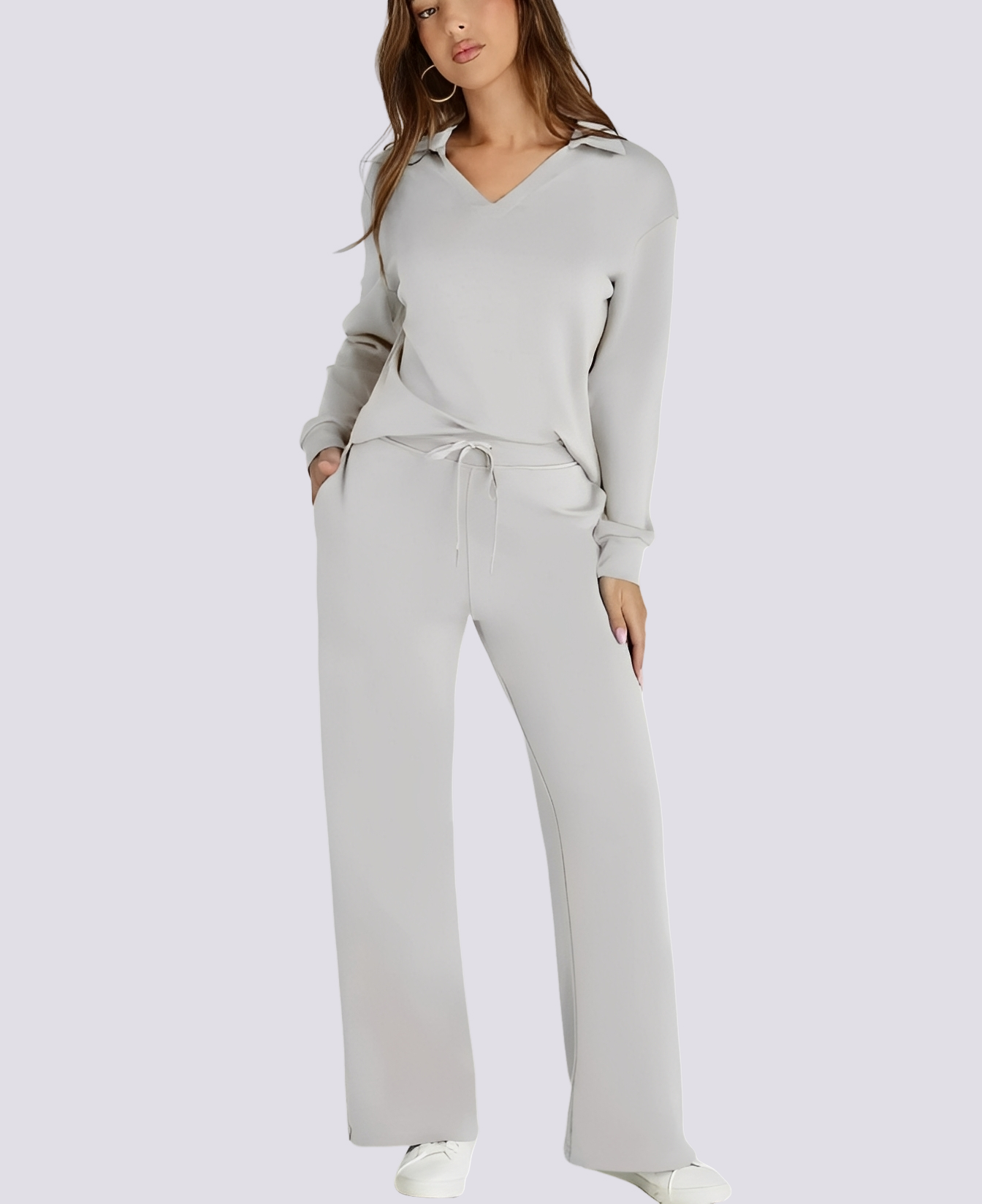 Bella - Ensemble décontracté avec col V et taille élastique