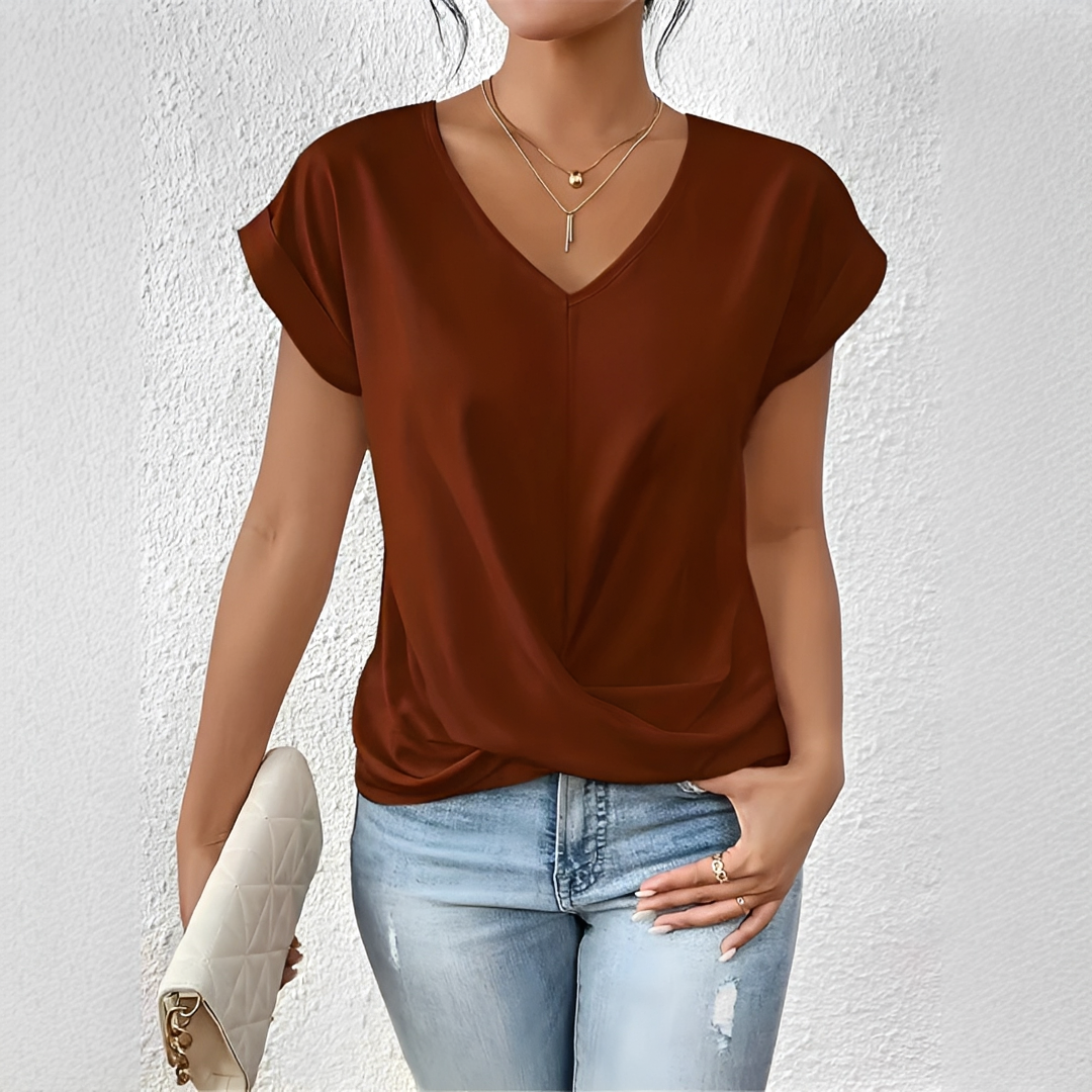 Velanie - T-Shirt Col V Décontracté