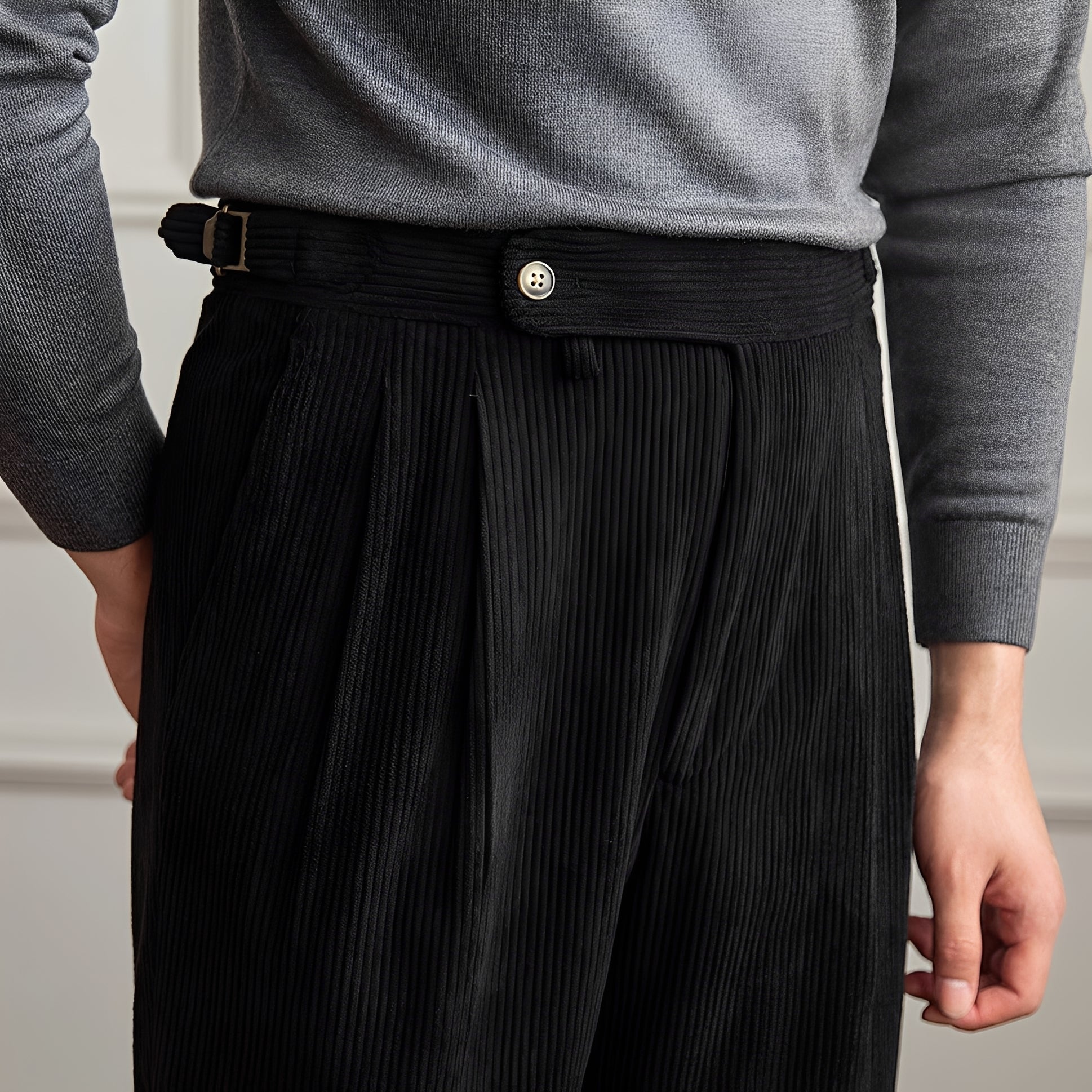 Rafael - Pantalon à Taille Haute en Tissu Texturé