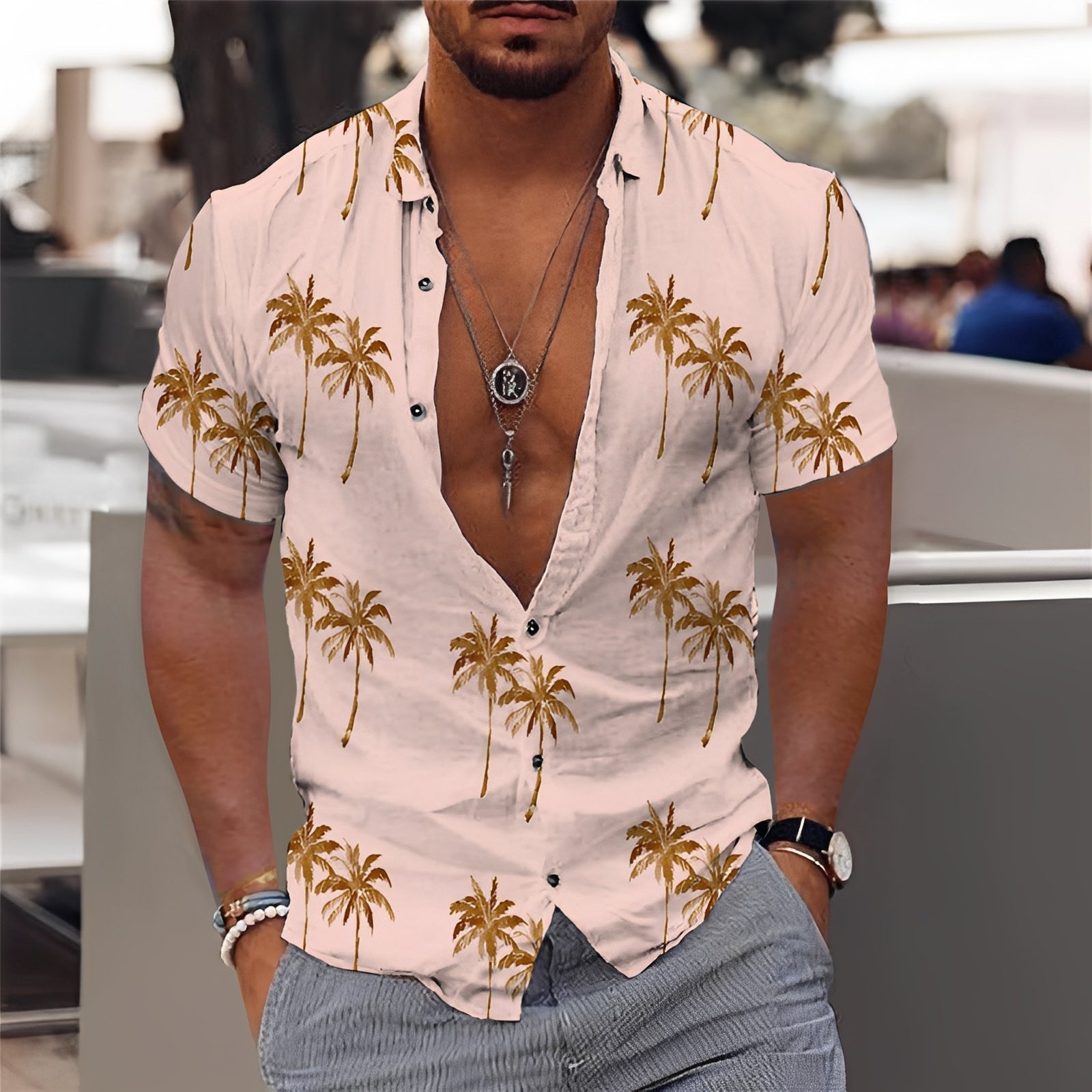 Hector - Chemise homme élégante avec motif de palmiers