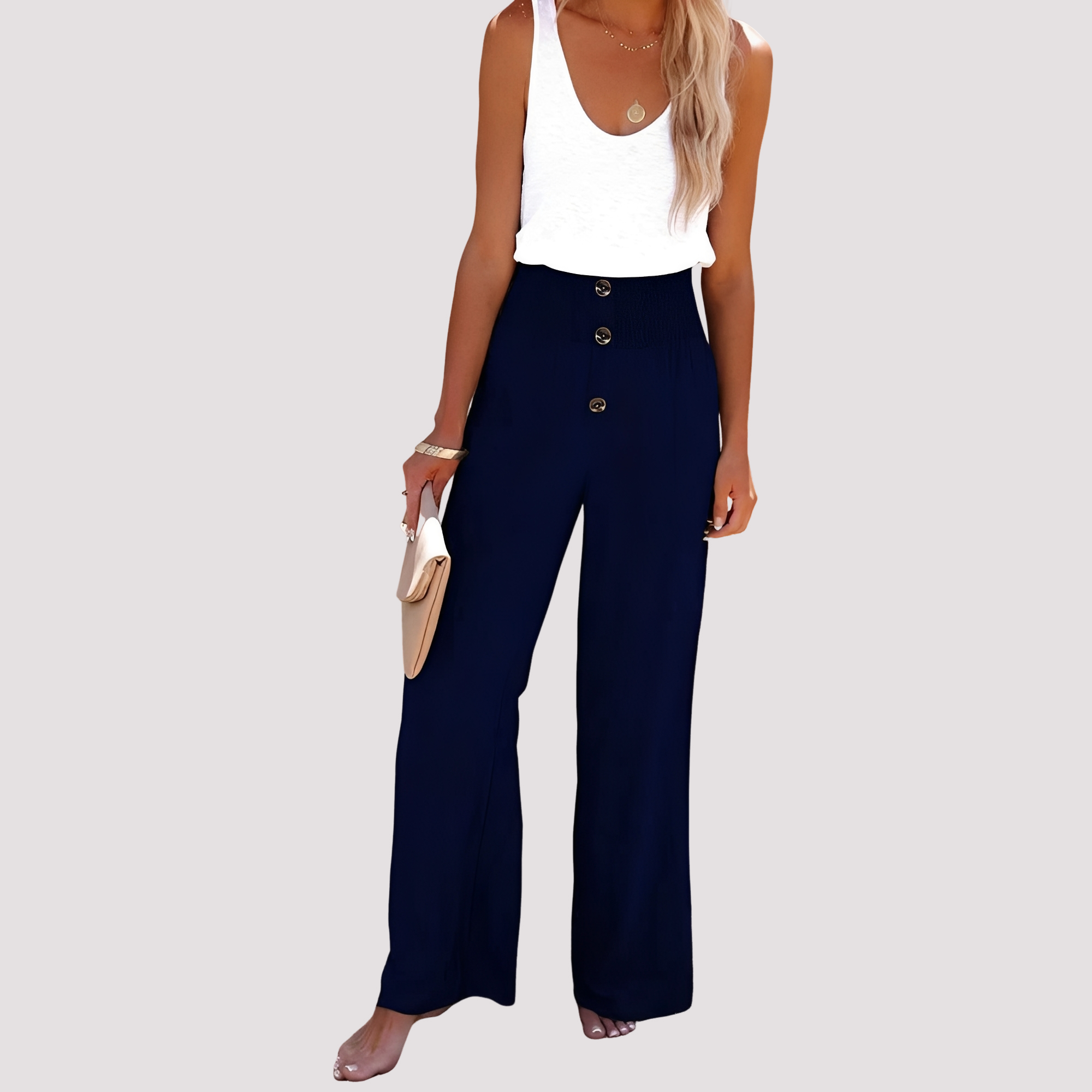 Christa - Pantalon large taille haute