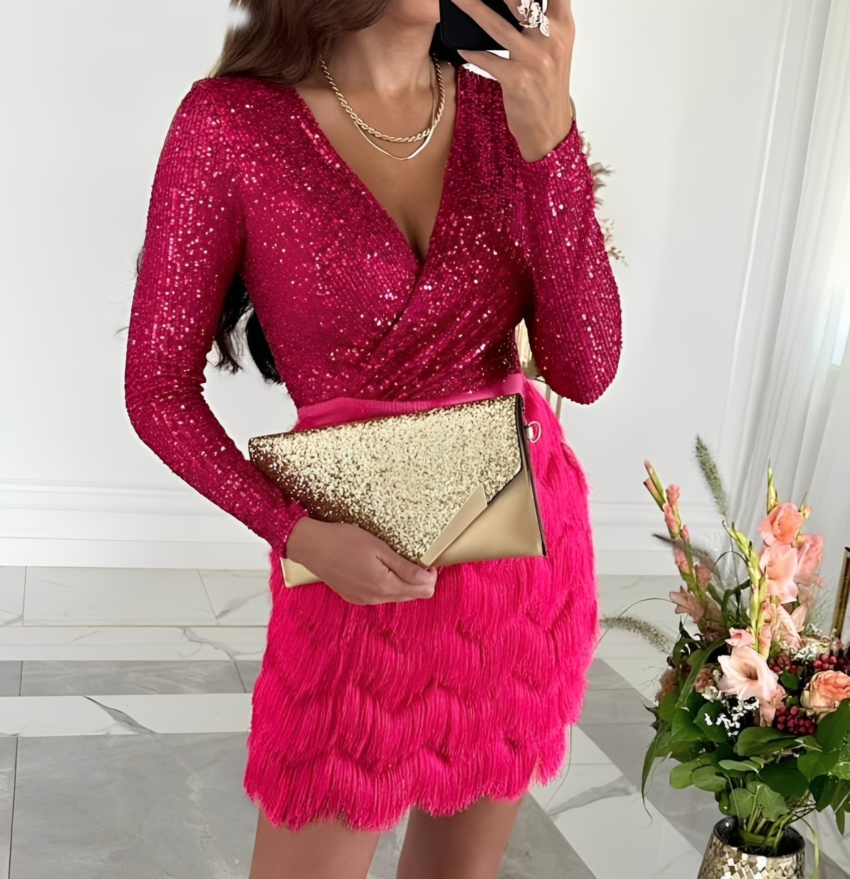 Isabelle - Robe courte à paillettes chic