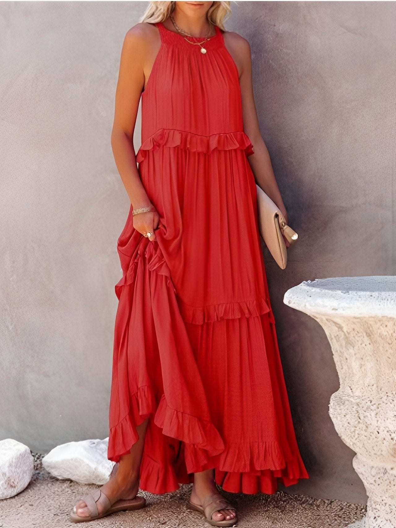 Zanna - Robe élégante sans manches avec volants pour femmes