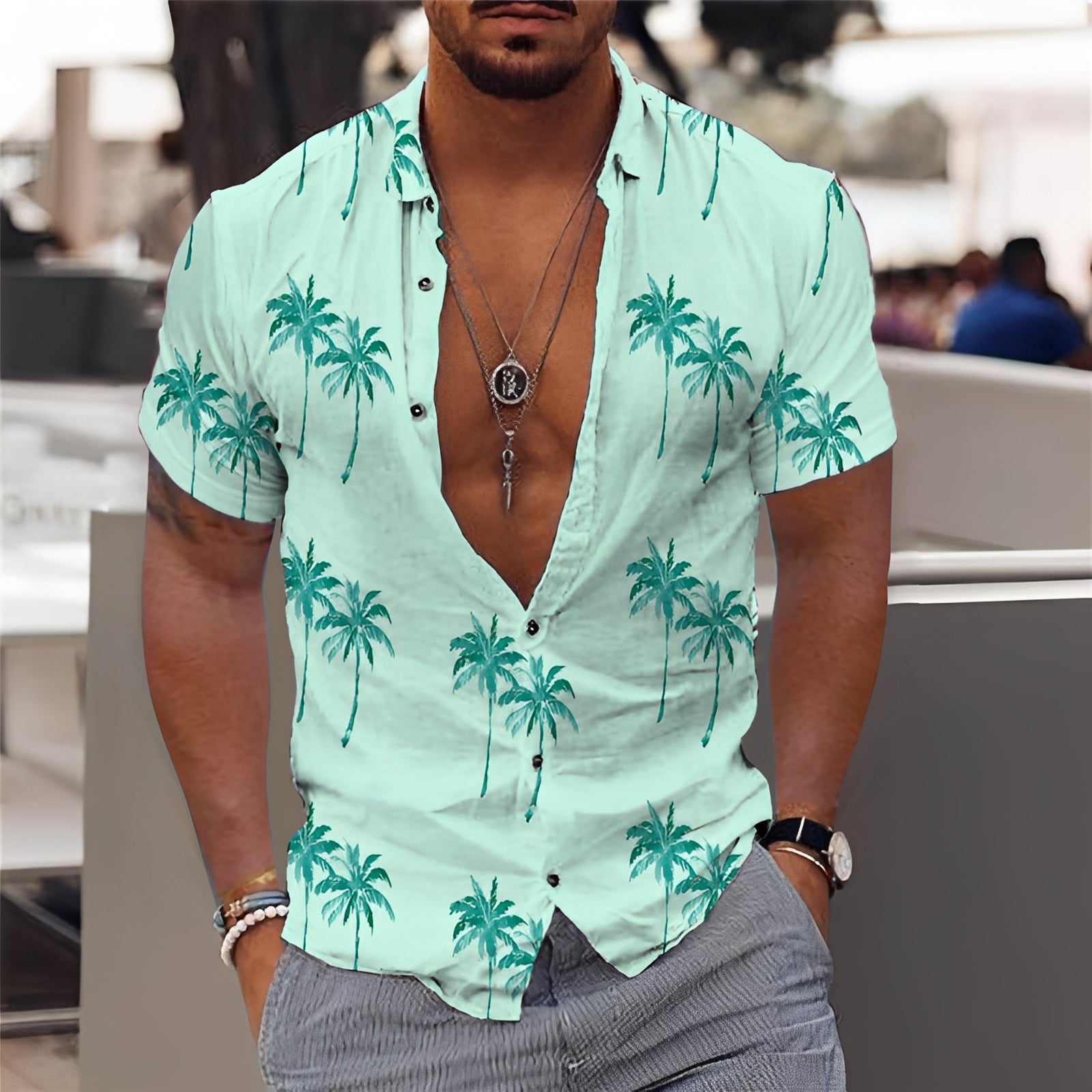 Hector - Chemise homme élégante avec motif de palmiers