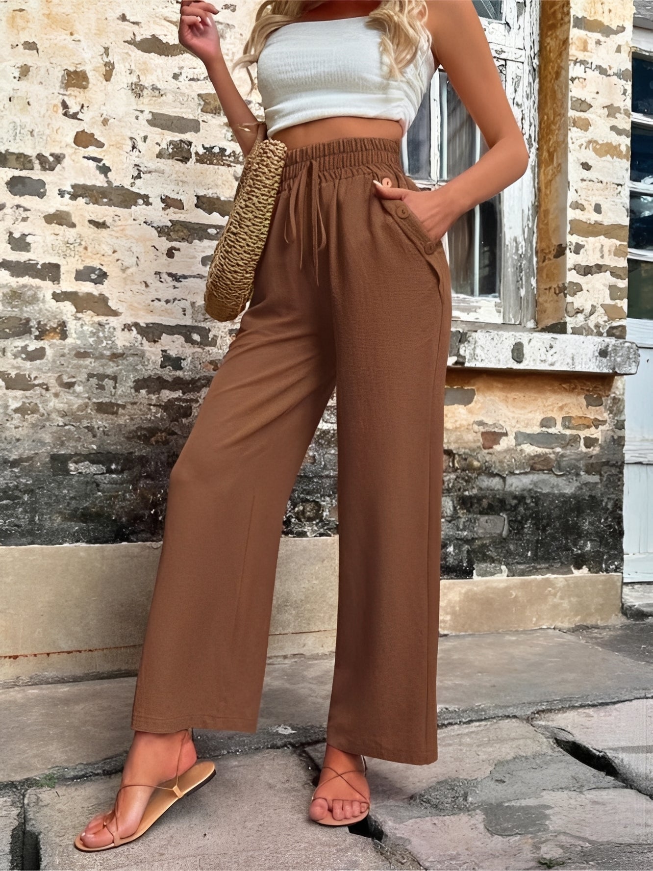 Allie - Pantalon ample, élégant et taille haute pour femmes