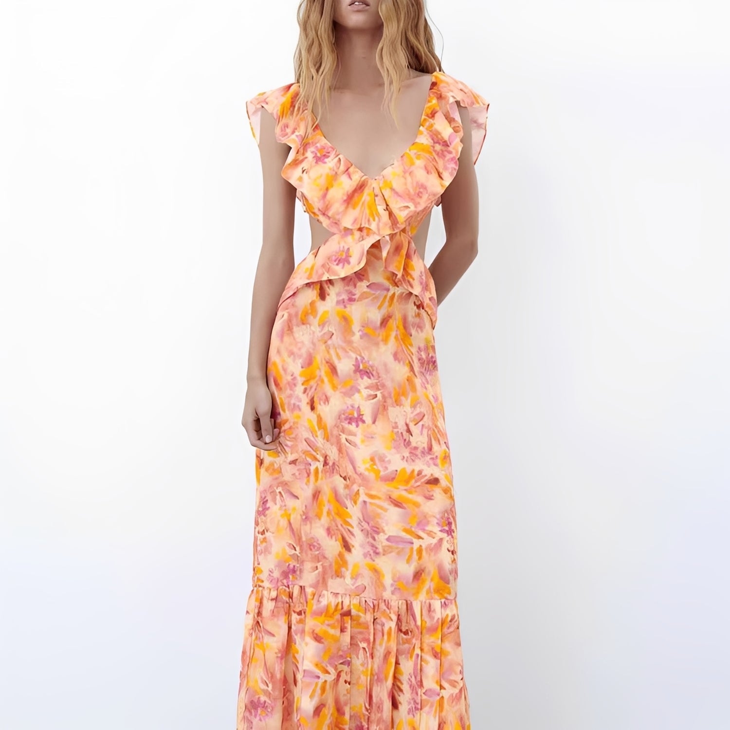 Hazel - Robe élégante avec motifs et volants pour femmes