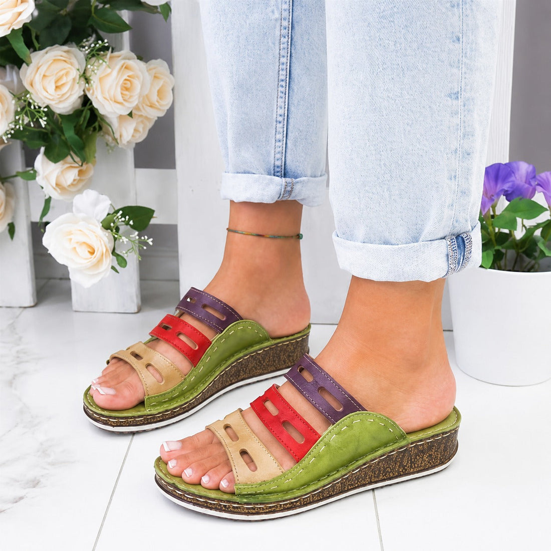 Christina - Sandales Confort Multicolores