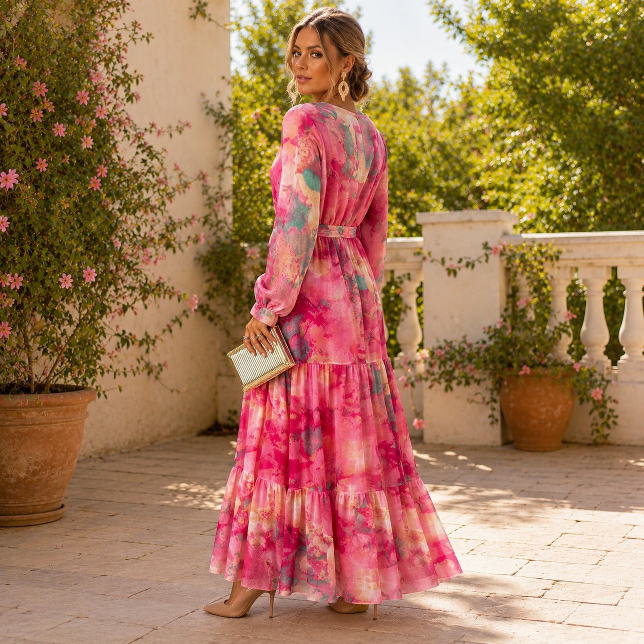 Carroll - Robe à motifs floraux avec manches longues