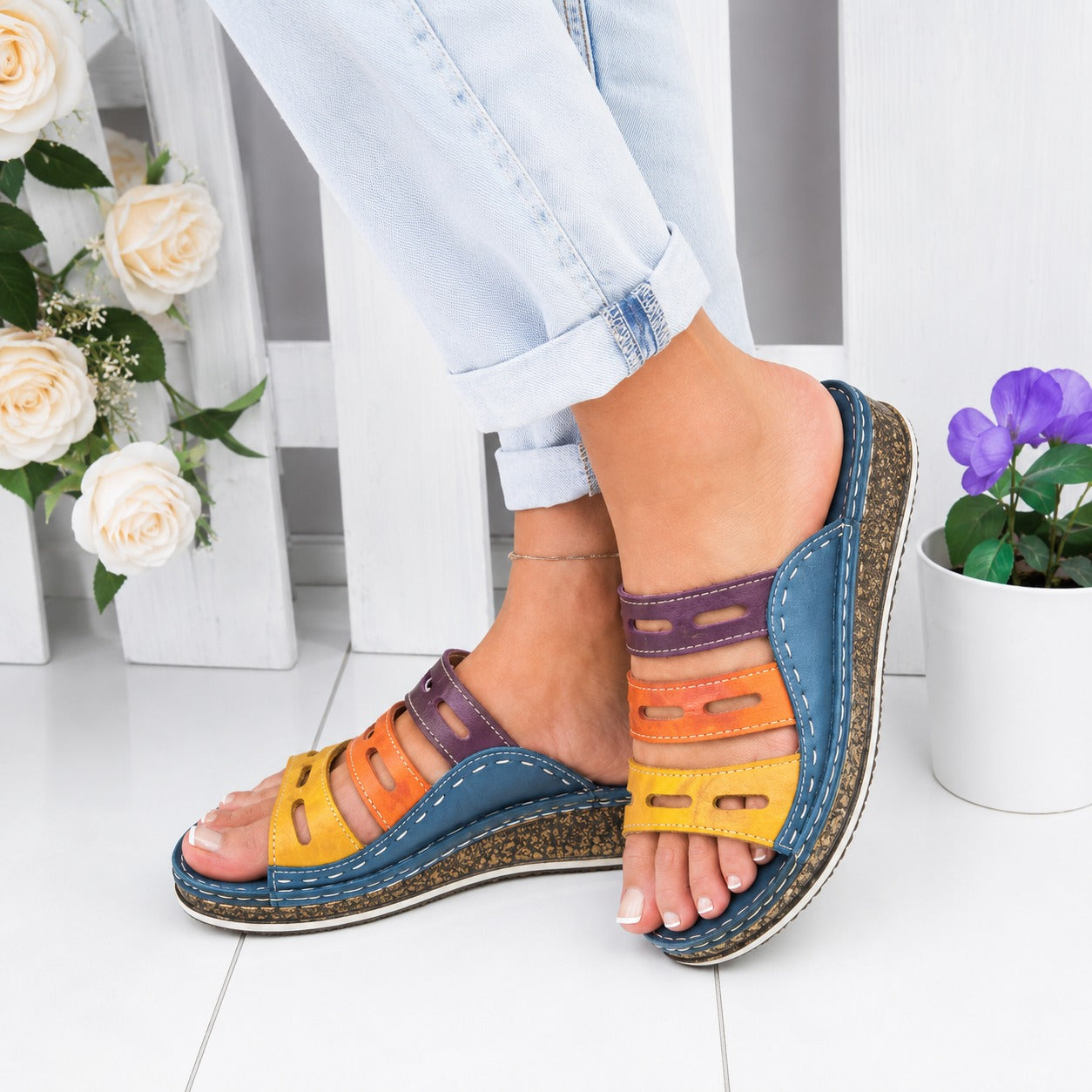 Christina - Sandales Confort Multicolores