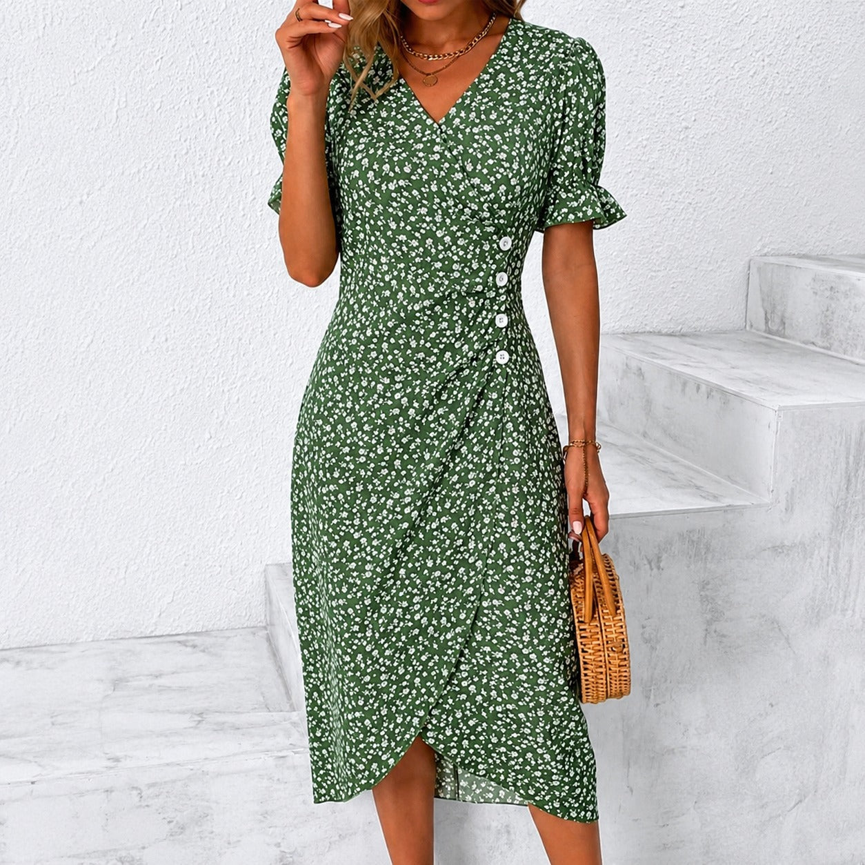 Gabriella - Élégante robe asymétrique avec motifs floraux