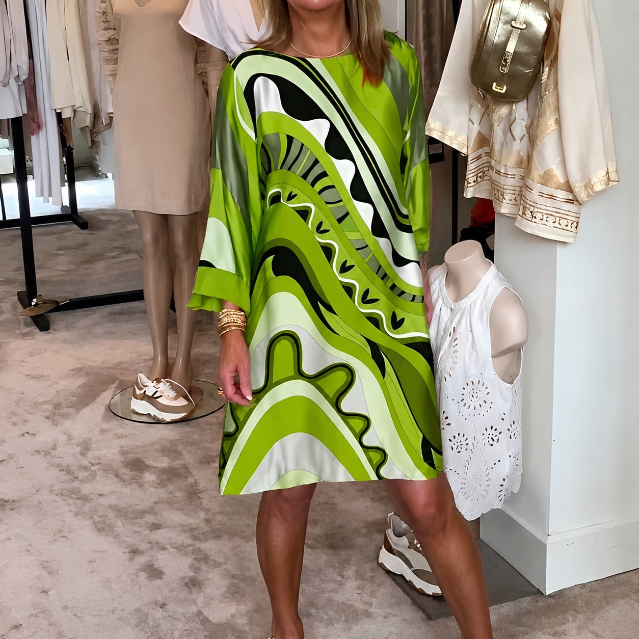 Harriett - Robe Midi à Imprimé Élégante