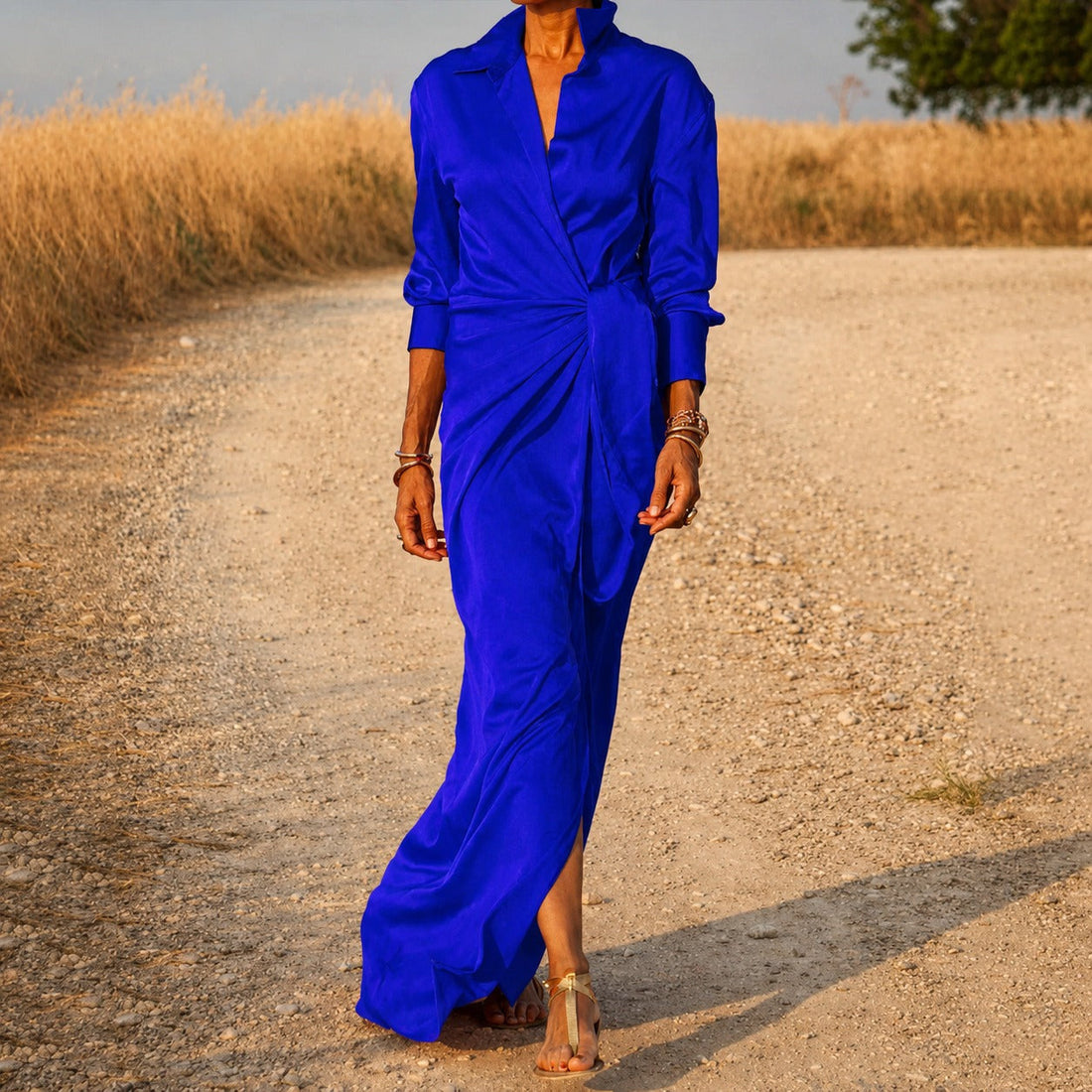 Connie - Robe Longue Portefeuille à Manches Longues