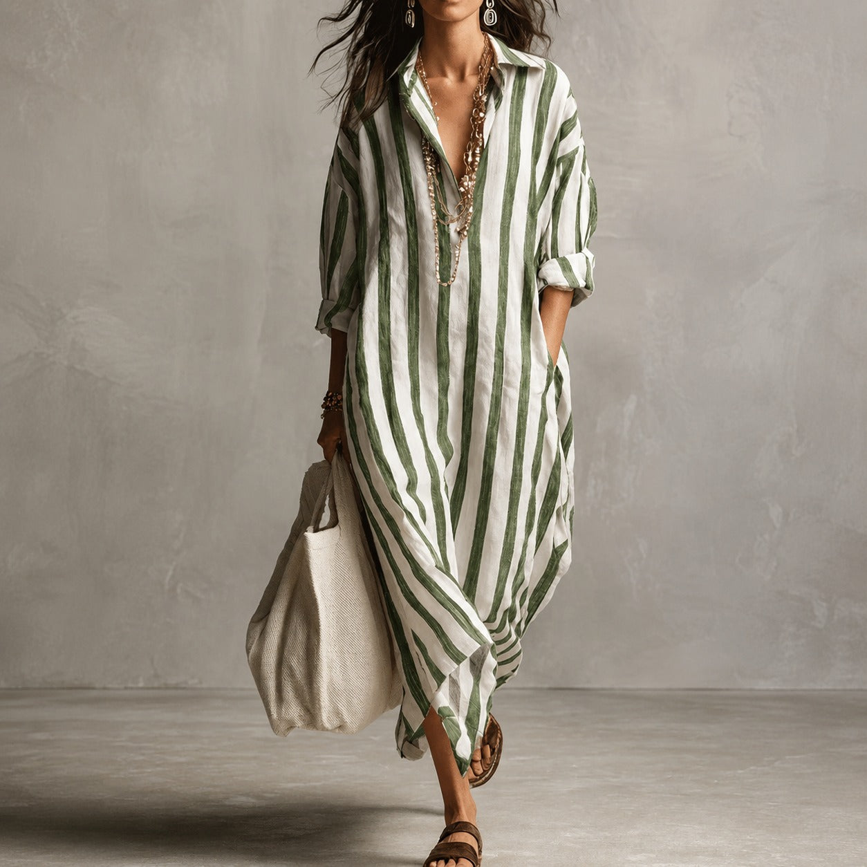 Elysia - Robe longue à manches longues style chemise