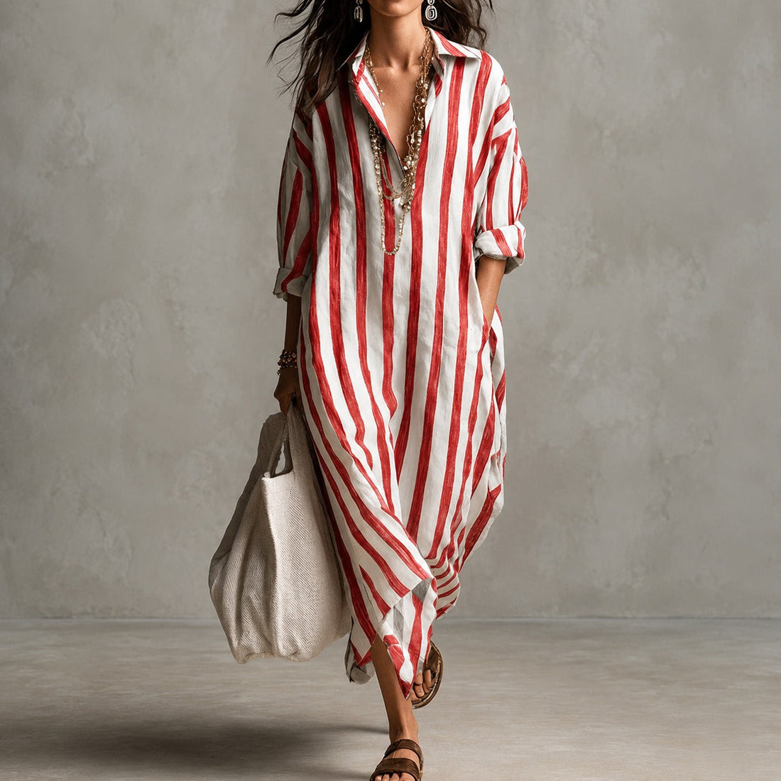Elysia - Robe longue à manches longues style chemise