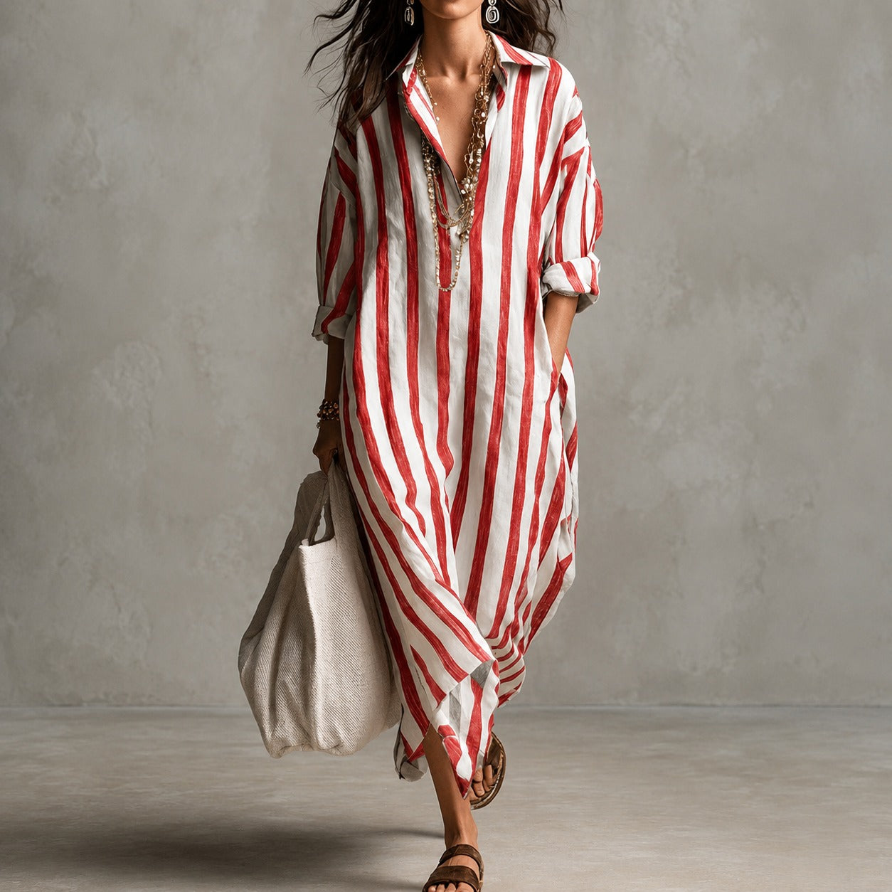 Elysia - Robe longue à manches longues style chemise