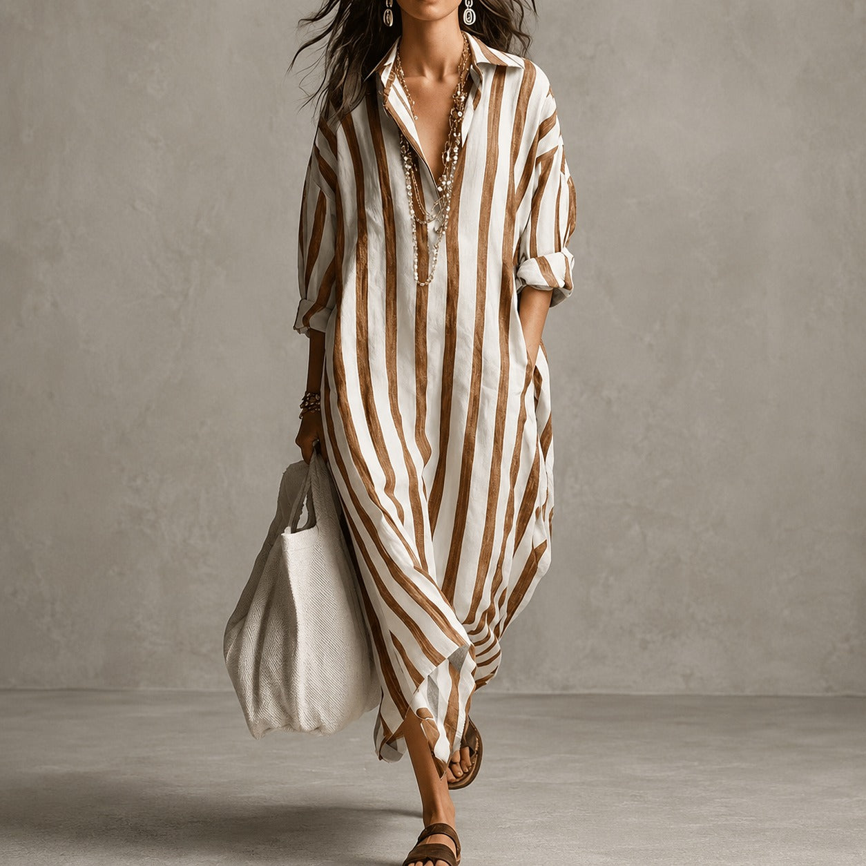 Elysia - Robe longue à manches longues style chemise