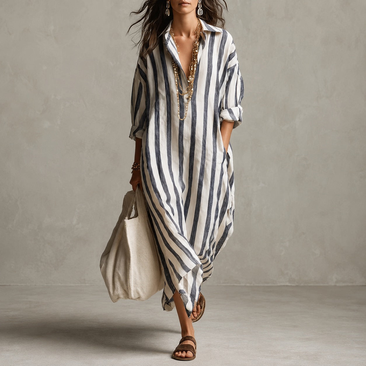 Elysia - Robe longue à manches longues style chemise