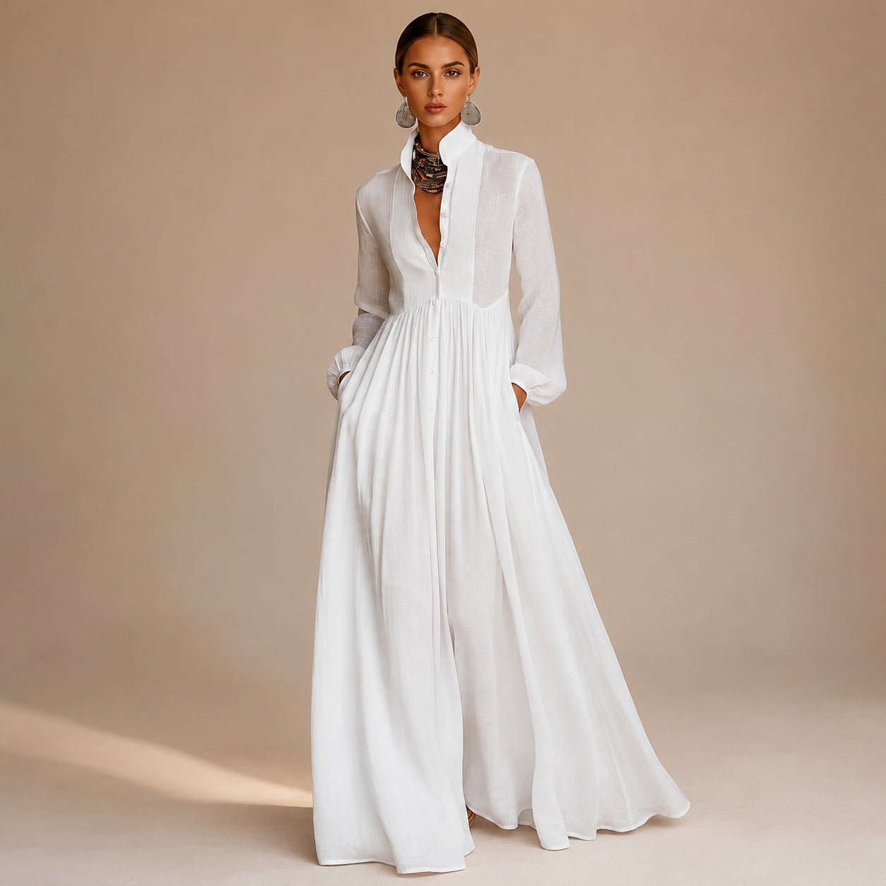 Kyran - Robe Longue Élégante à Manches Longues