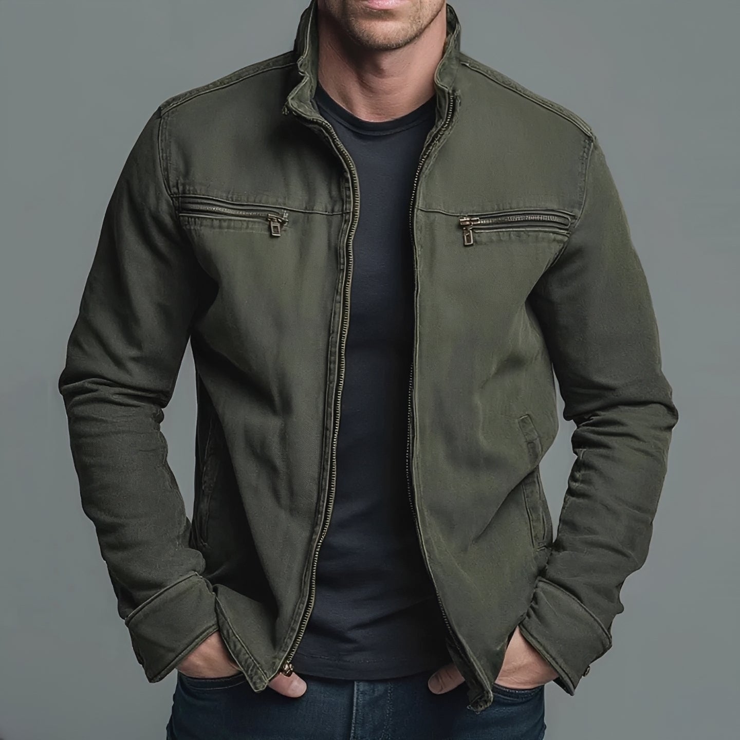 Jaden - Blouson Décontracté avec Fermeture Éclair Usée