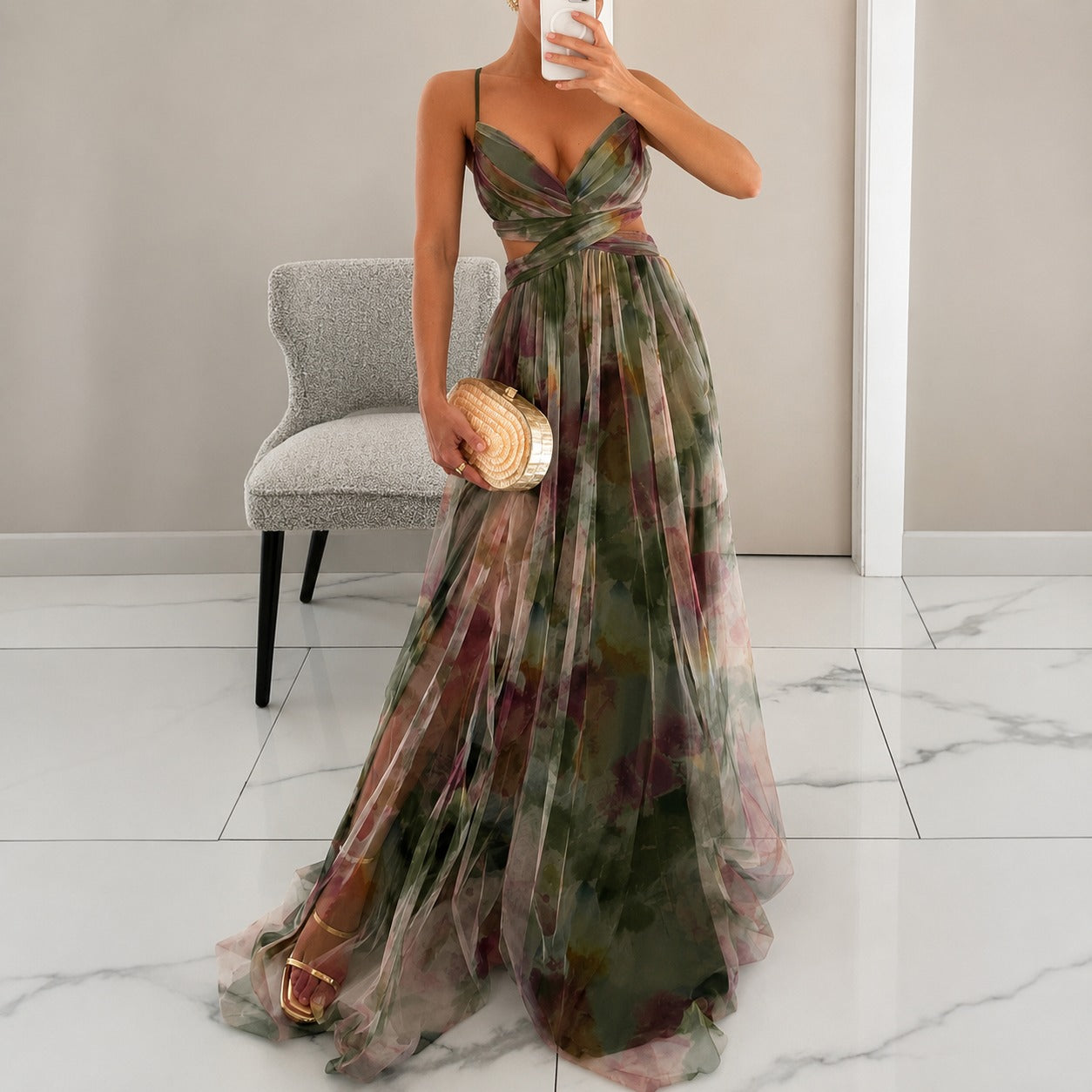 Michelle - Robe Longue avec Motif Floral