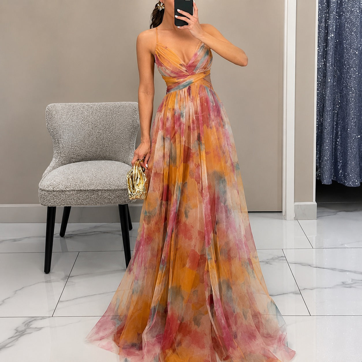 Michelle - Robe Longue avec Motif Floral