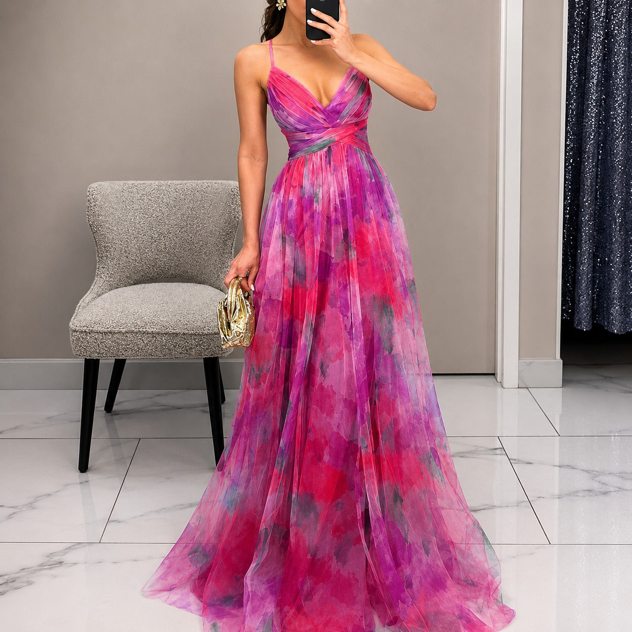 Michelle - Robe Longue avec Motif Floral