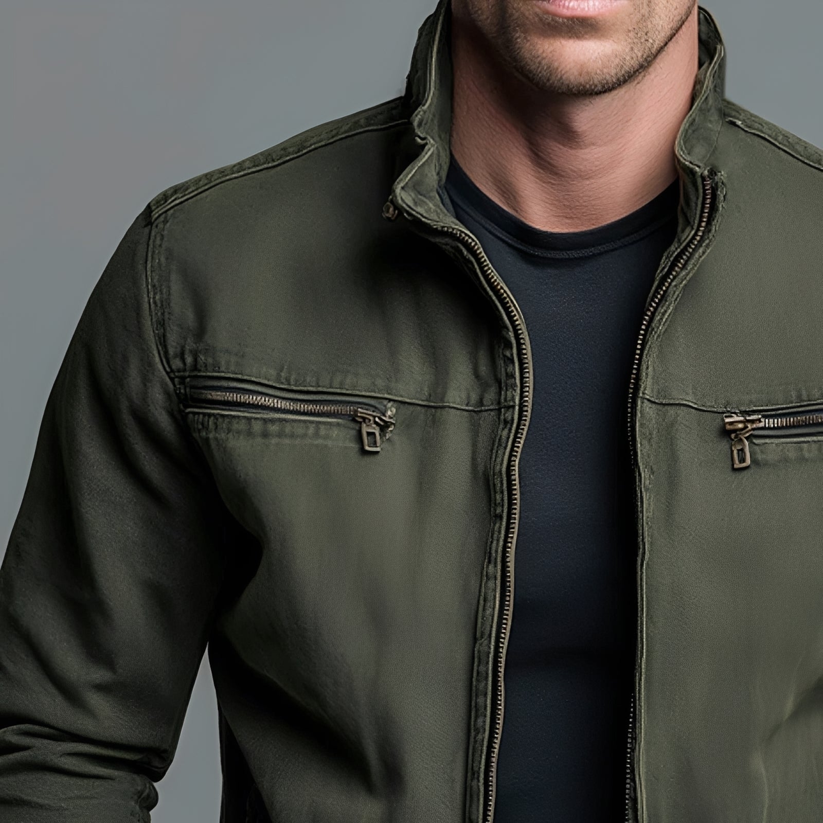 Jaden - Blouson Décontracté avec Fermeture Éclair Usée