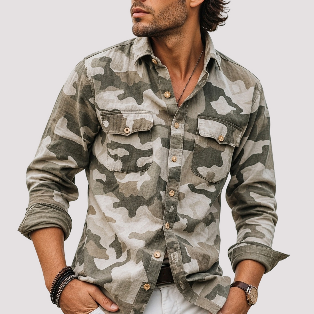 Jeffrey - Chemise à poches avec col replié camouflage