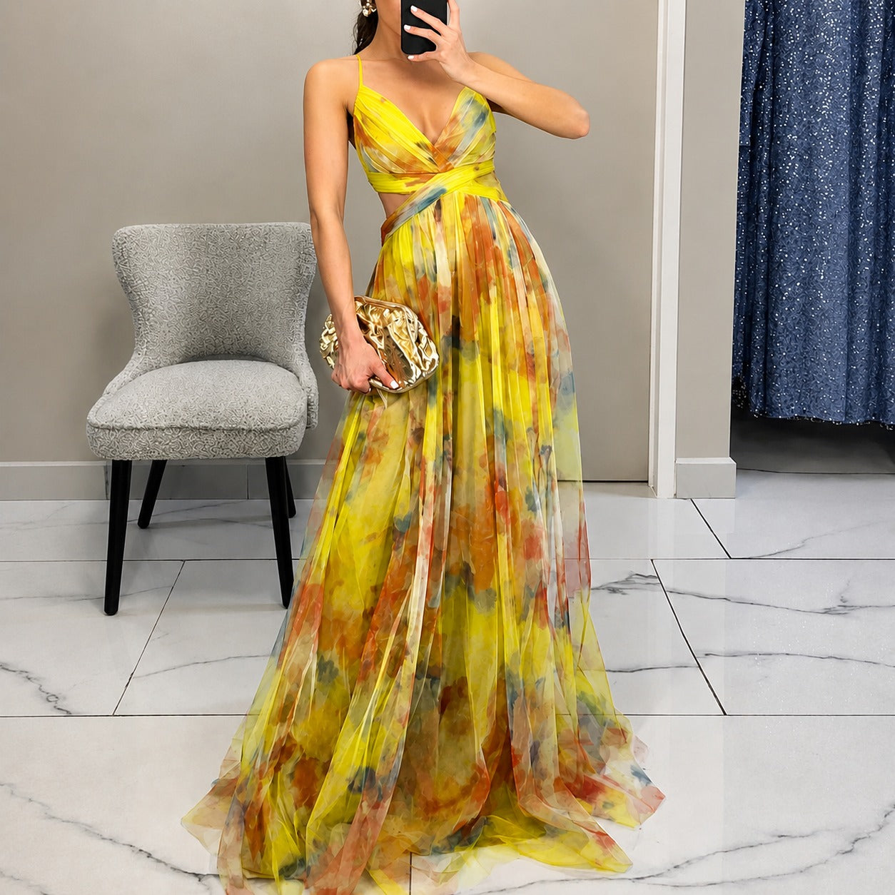 Michelle - Robe Longue avec Motif Floral