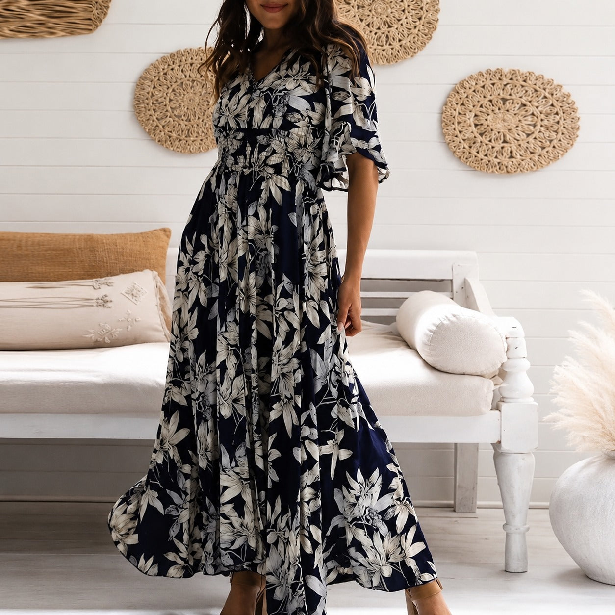 Michaela - Robe Chic Mi-longue à Motifs Floraux Amples