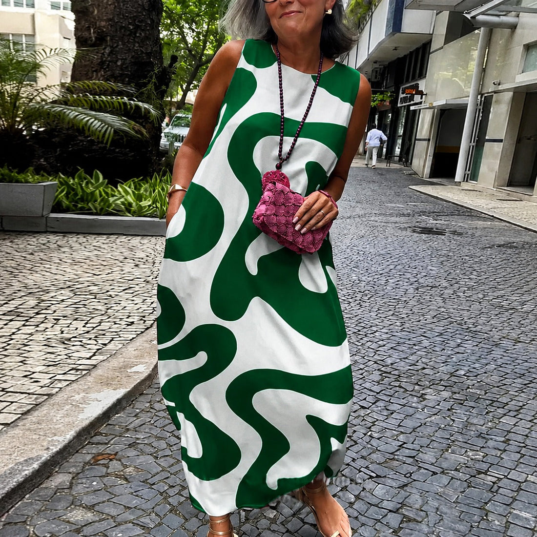 Taylor - Robe Élégante sans Manches à Motif Géométrique