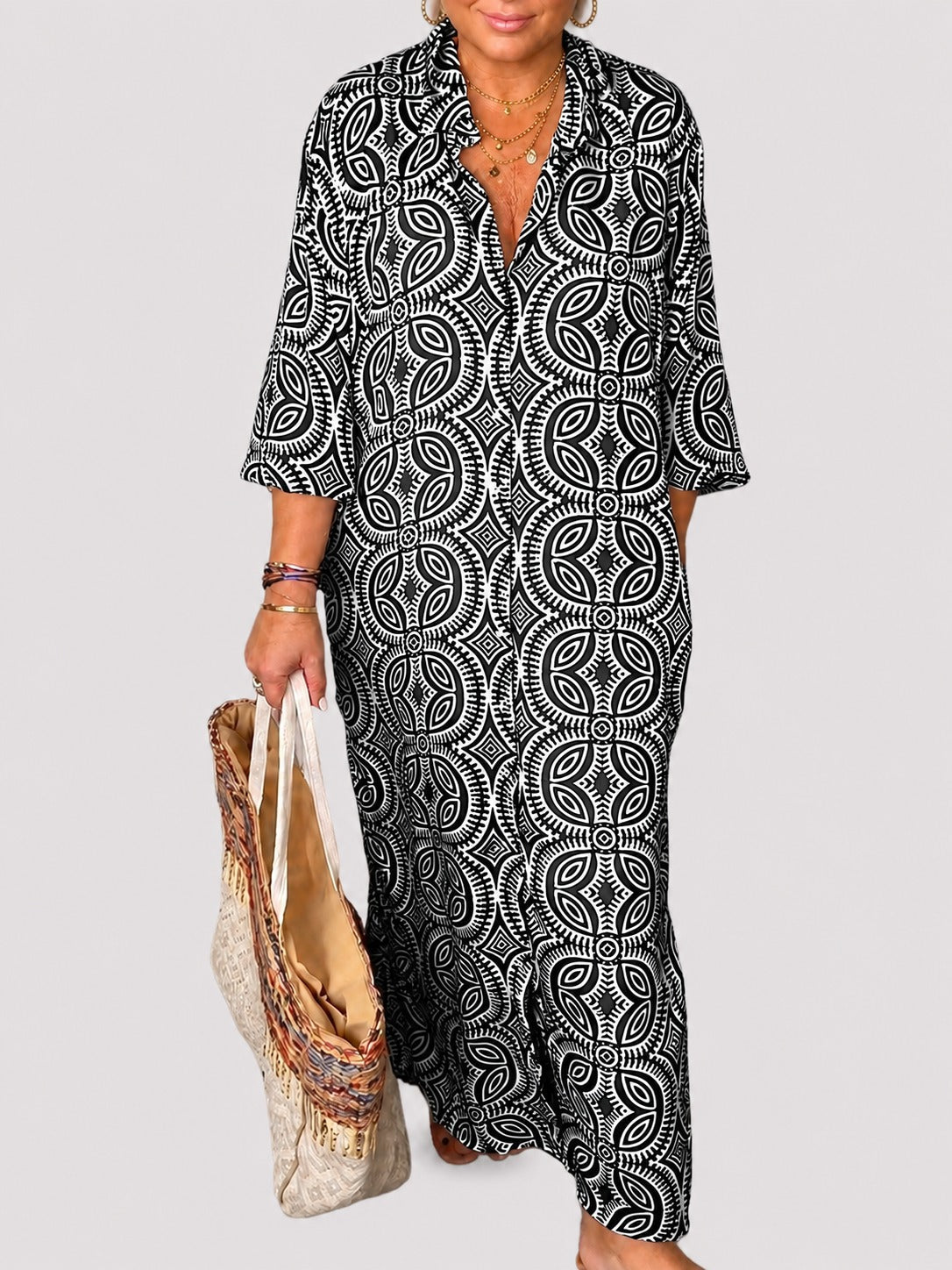 Liliana - Robe Longue avec Col Traditionnel