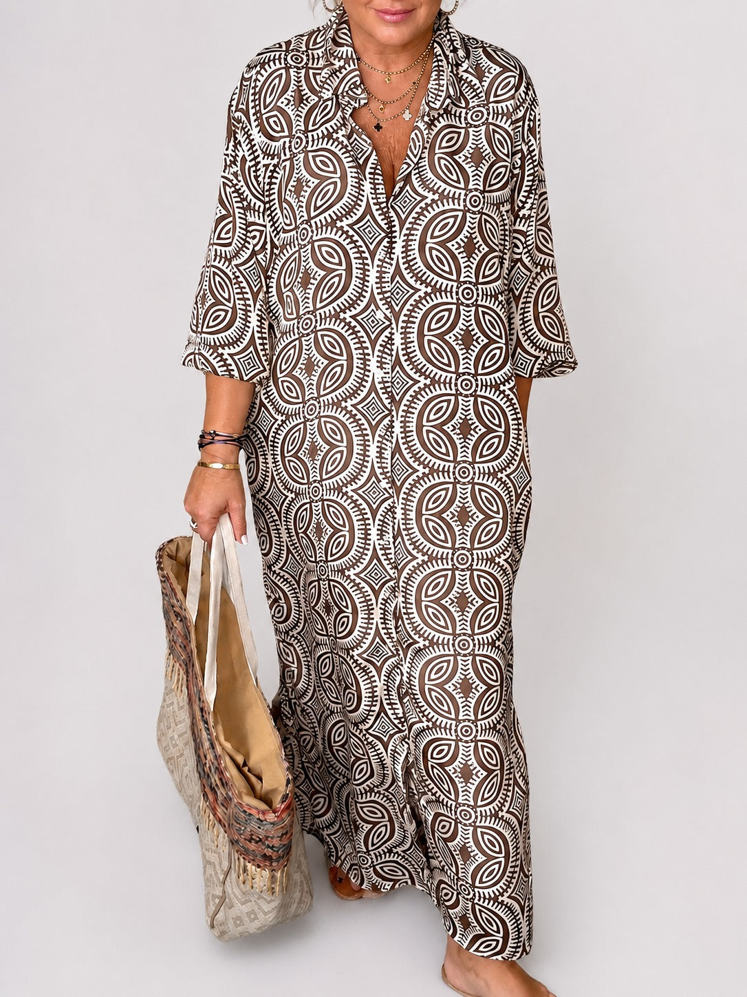 Liliana - Robe Longue avec Col Traditionnel