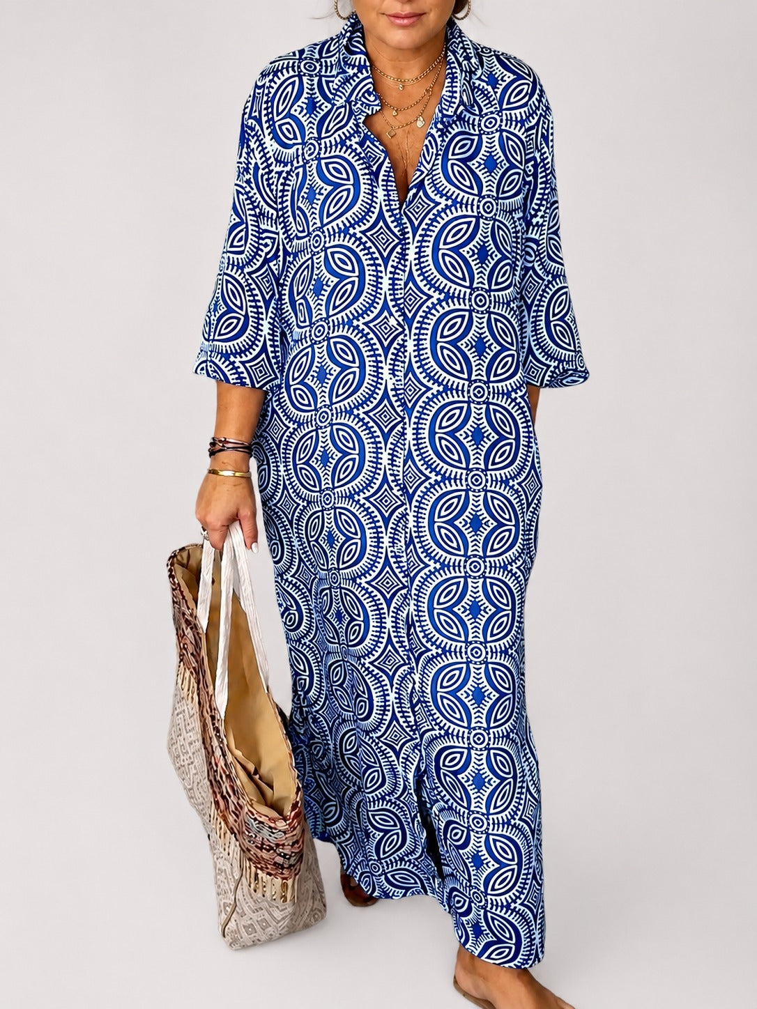 Liliana - Robe Longue avec Col Traditionnel