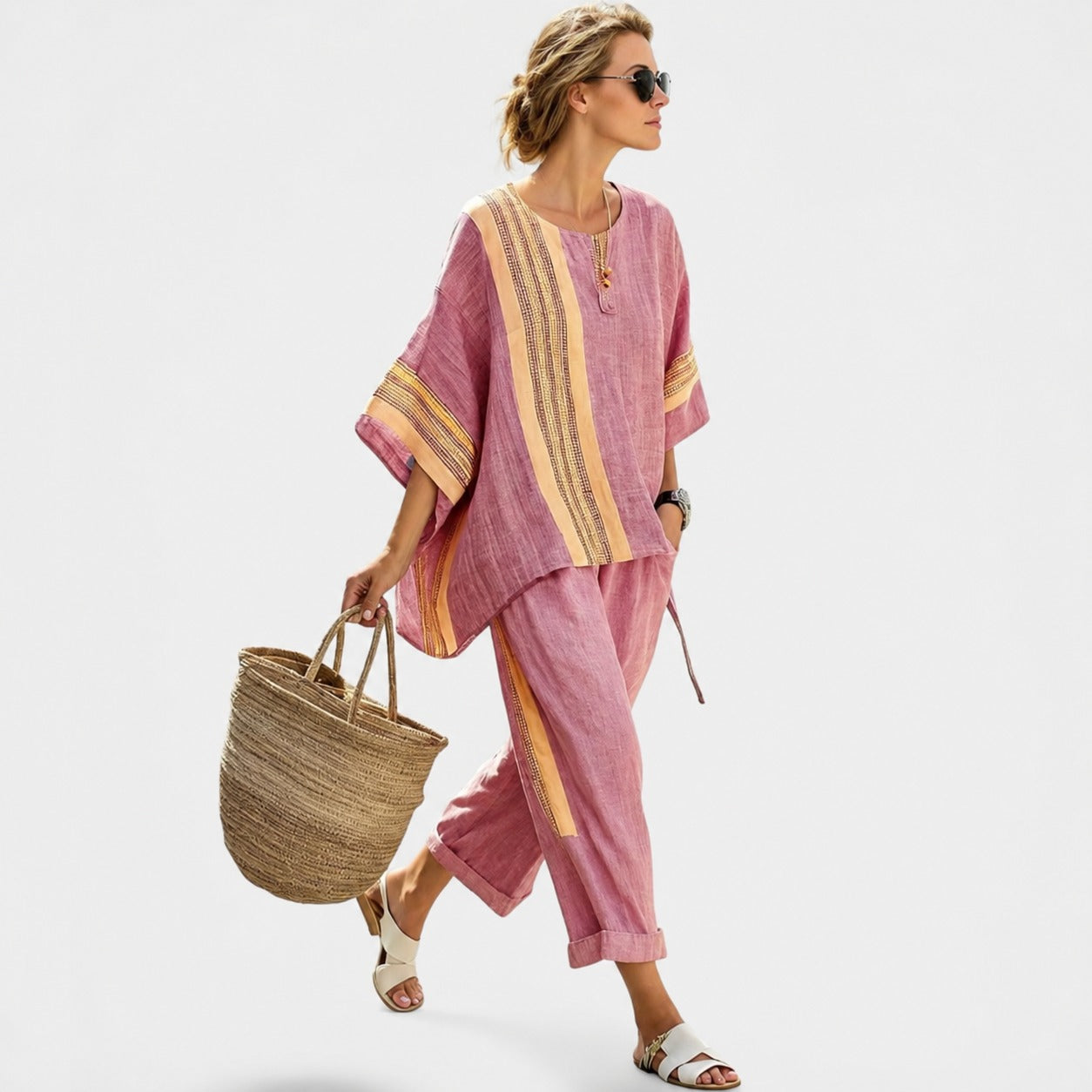 Libbie - Ensemble Tunique Rayée Confortable et Pantalon