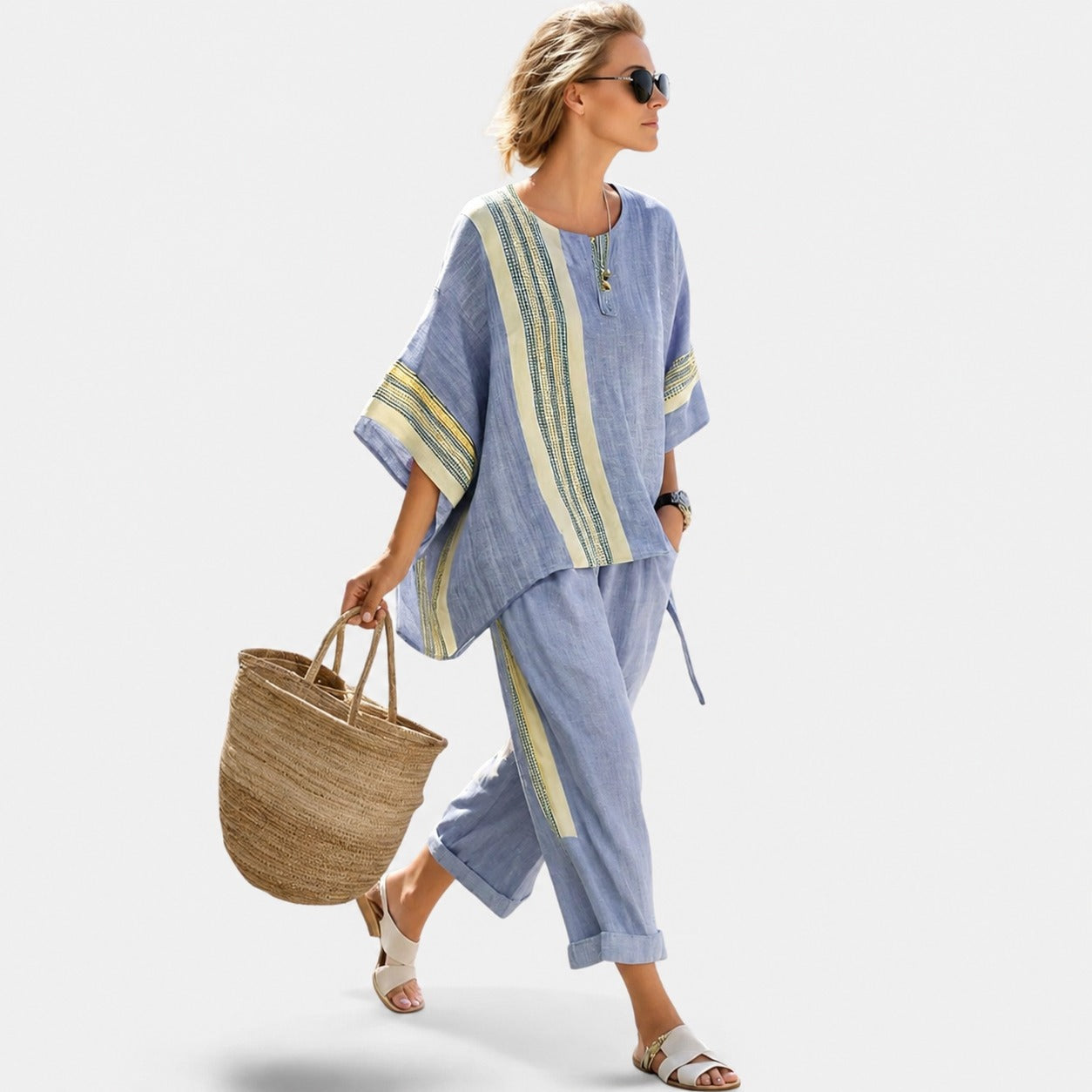 Libbie - Ensemble Tunique Rayée Confortable et Pantalon