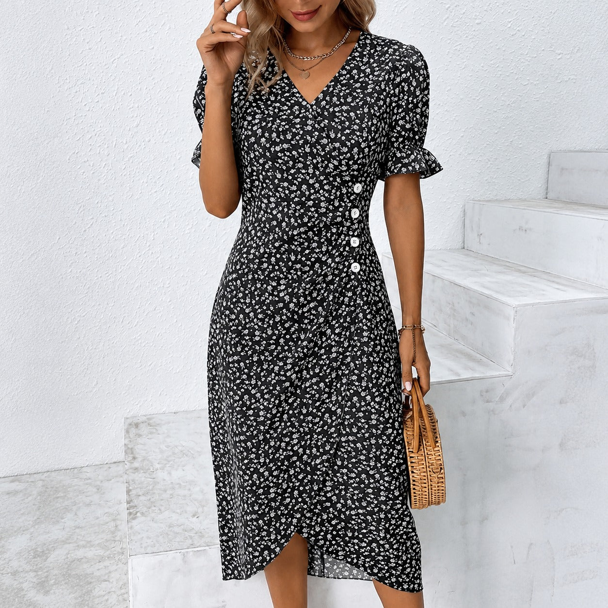 Gabriella - Élégante robe asymétrique avec motifs floraux