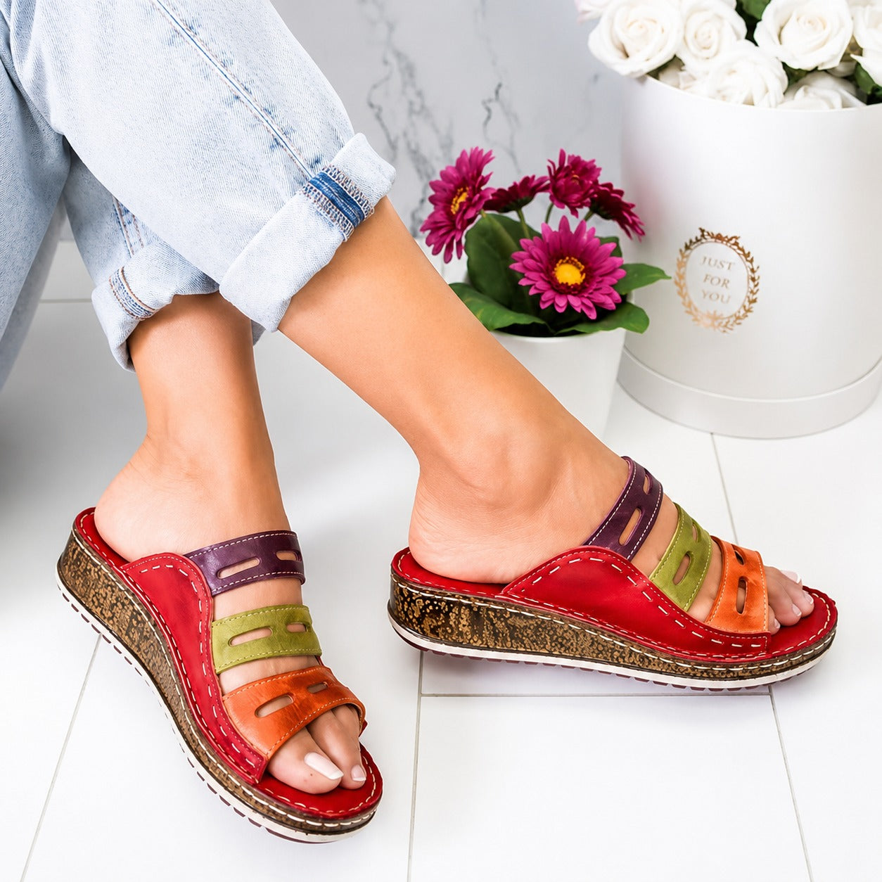 Christina - Sandales Confort Multicolores
