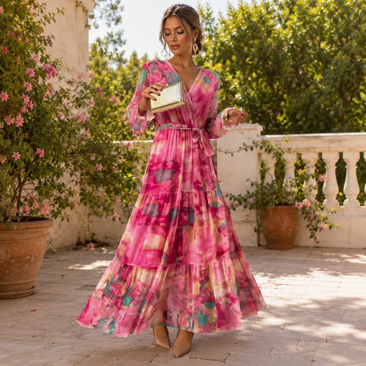 Carroll - Robe à motifs floraux avec manches longues