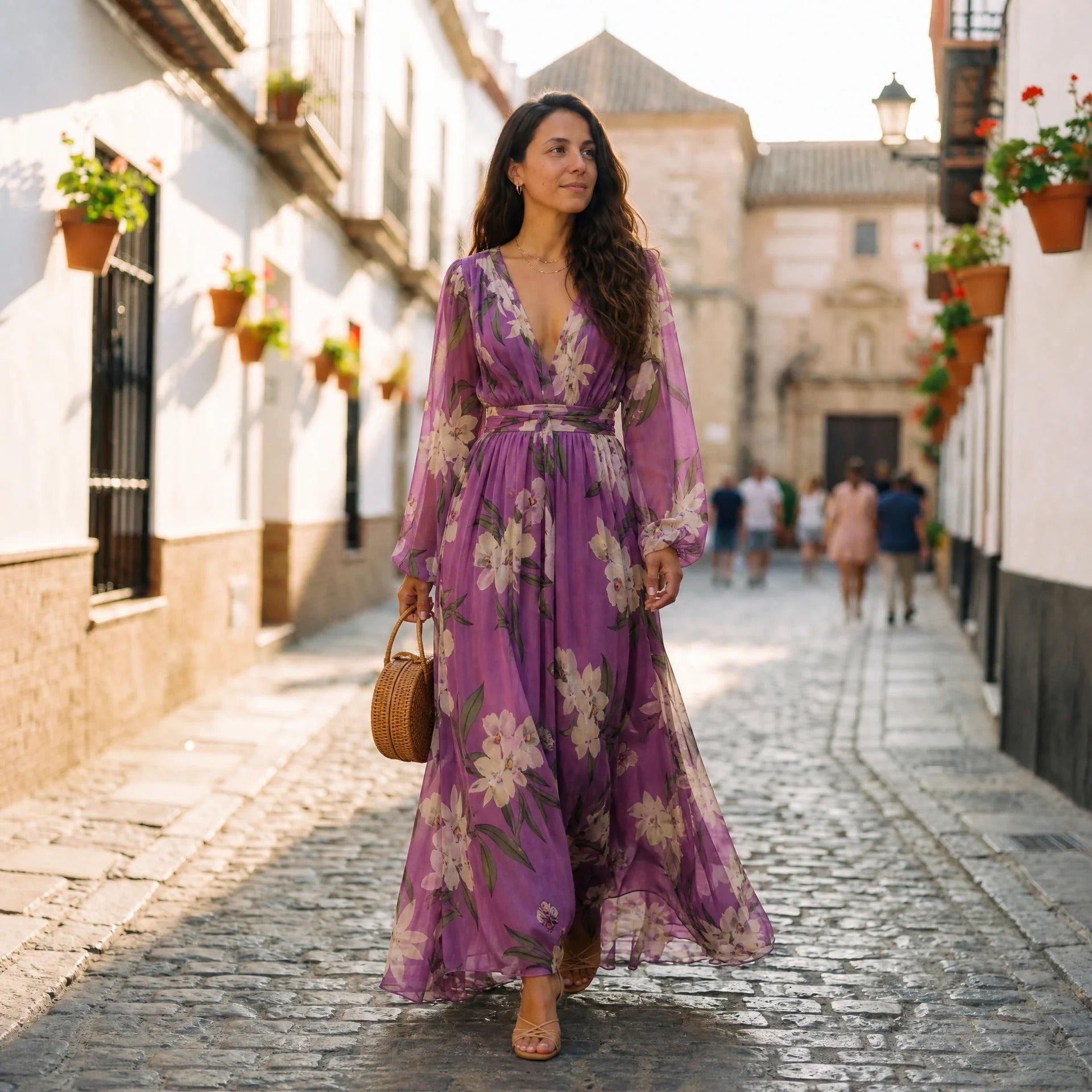 Leanne - Robe Longue Aérienne avec Imprimé Floral