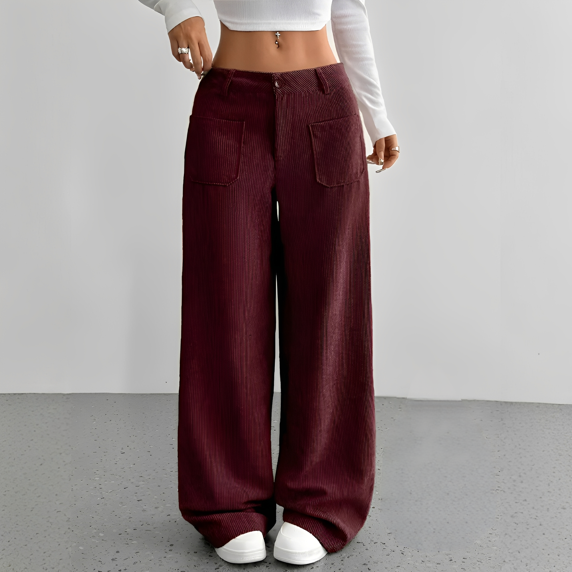 Isabelle - Pantalon taille haute en velours côtelé