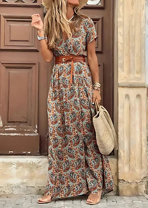 Justine – Robe maxi florale pour femmes avec fente