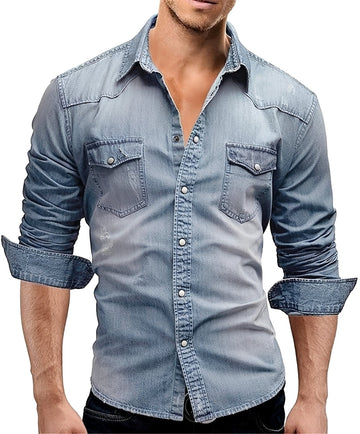 Arjun - Chemise en Jean pour Homme - Relax à Manches Longues