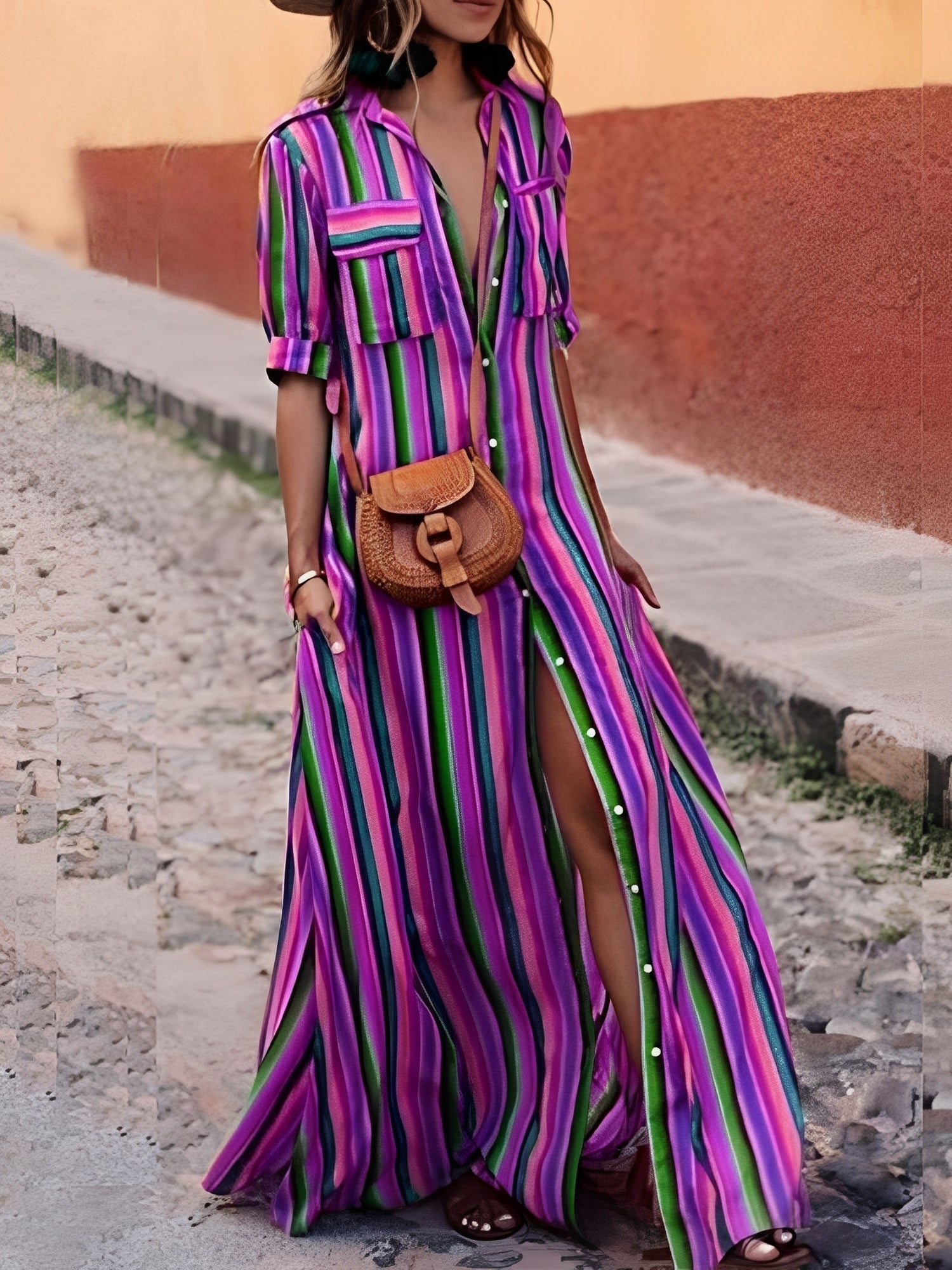 Samara - Élégante robe longue à rayures