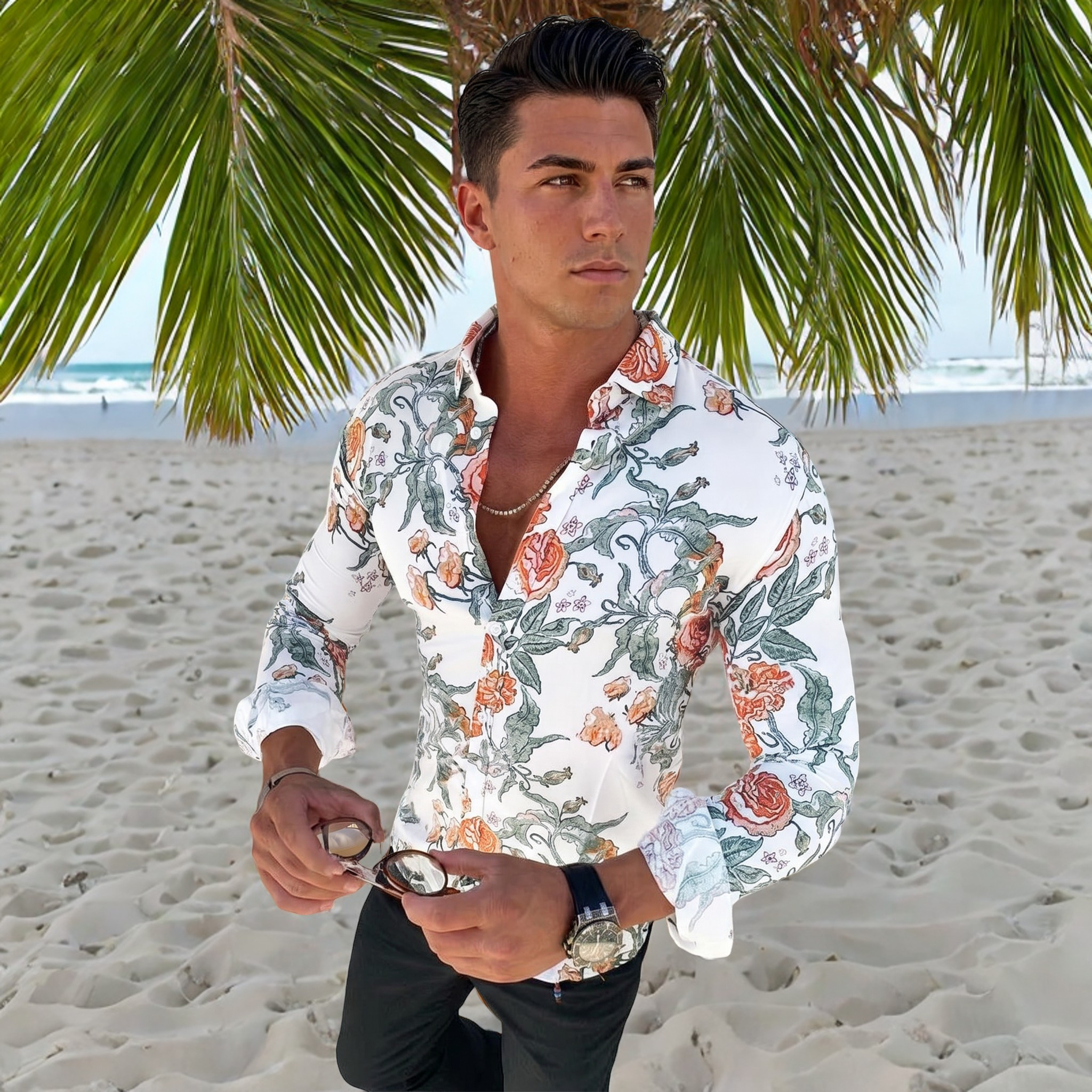 Denzel - Chemise à motif floral avec manches longues