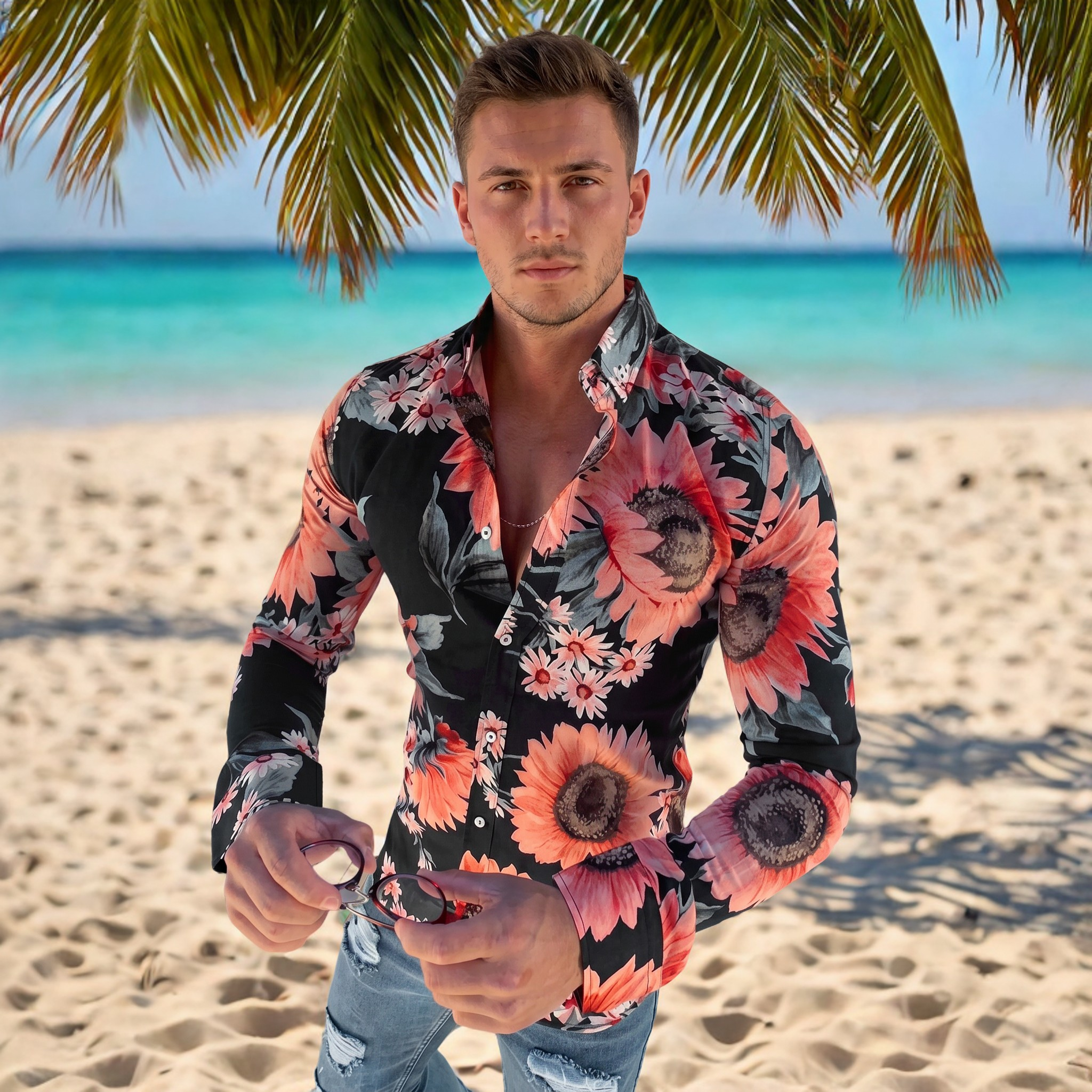 Denzel - Chemise à motif floral avec manches longues
