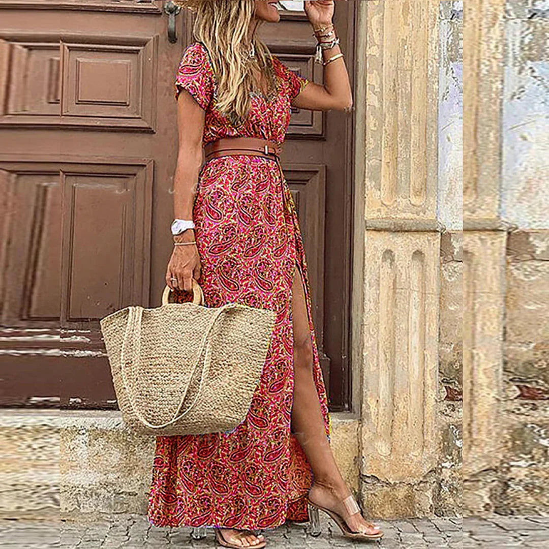 Justine – Robe maxi florale pour femmes avec fente